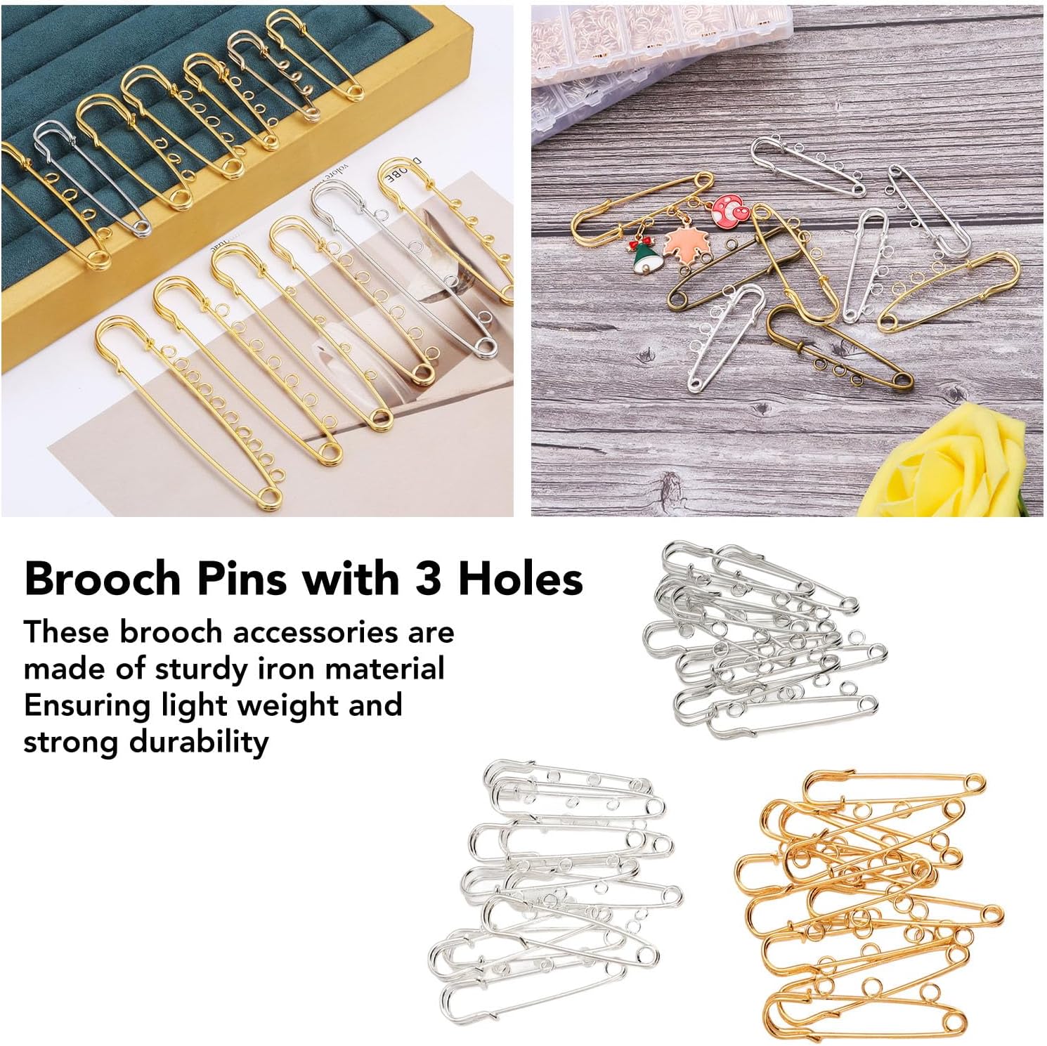 Brooch Pins, 30pcs Heavy Duty Safety Pins Lightweight Pins Fasteners with 3 Loops for Blankets, Skirts, Crafts, Iron Material, Multifunctional Use