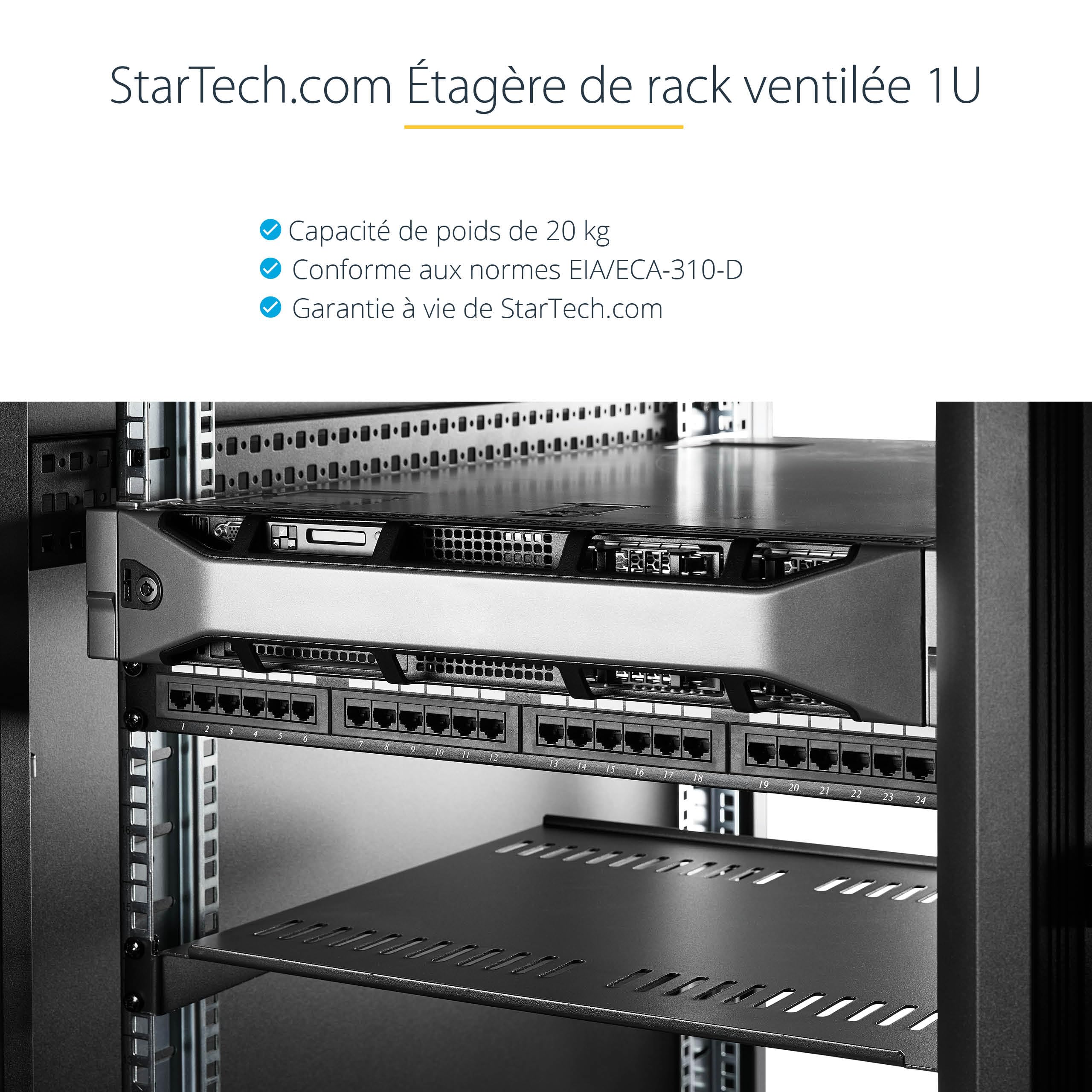 StarTech.com Étagère Rack Serveur 1U Plateau Cantilever Universel Ventilé 19" 20kg 25cm