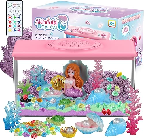 Mermaid Terrarium Craft Kit for Kids, DIY Arts & Crafts Gift for Girls, LED Night Light Up & Remote Mermaid Birthday Gifts Toys for Girls Age 5 6 7 8 9 10 11 12 Year Old