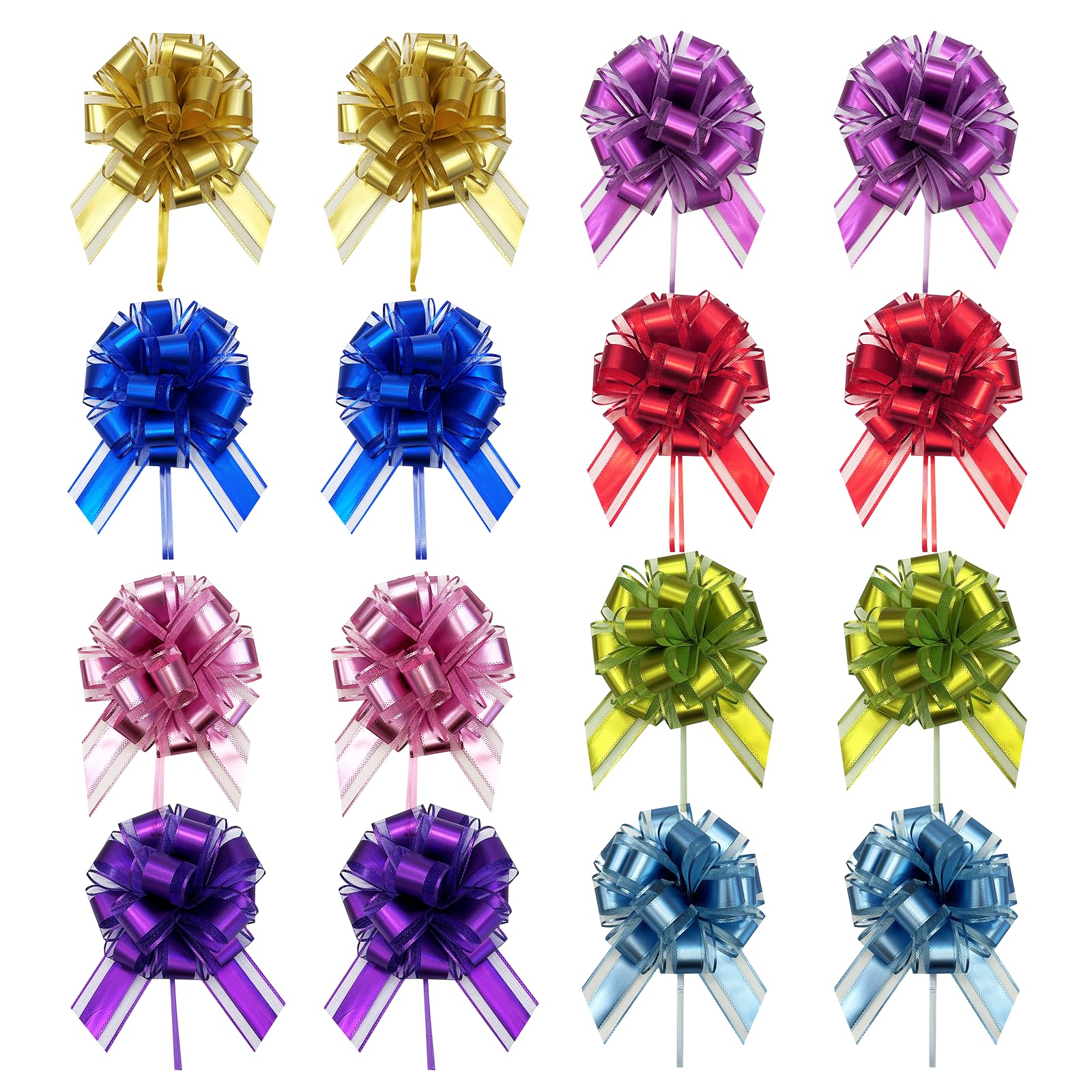 16 Pcs Large Pull Bows, 7.09 Inch Mixed Color Ribbon Bows, Gift Bows for Gift Wrapping, Birthday Party, Wedding Car Decorations