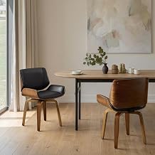 Zouron Swivel Dining Chairs, Mid Century Modern Desk Chair No Wheels, Faux Leather Living Room Chair with Wood Legs, Kitchen Dining Room Chairs with Upholstered Seat, 2 Pcs, Ebony Black