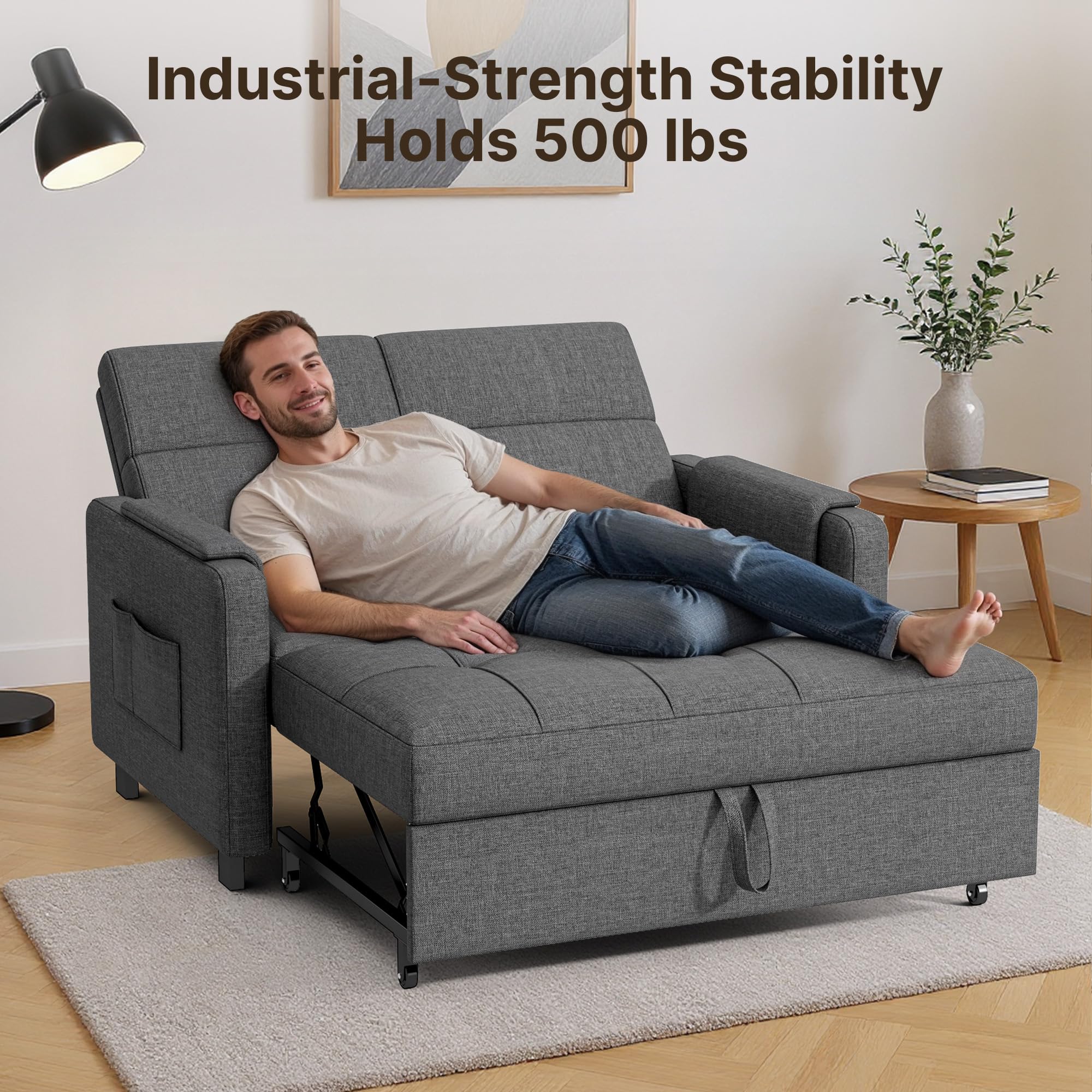 Gizoon Convertible Sofa Bed Modern Couch Bed & Small Loveseat Sleeper, Grey | 3 in 1 Pull out Couch, Space-Saving Design, 5-Position Adjustable Futon Sofa Bed for Living Room, Apartment, Guest Room