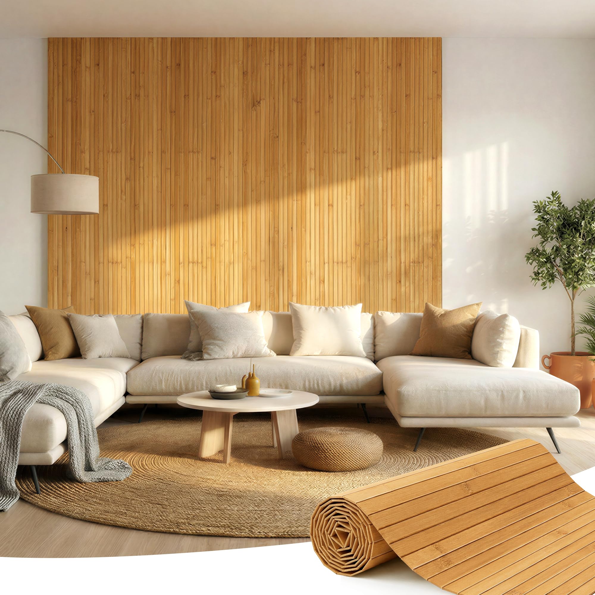 Photo 1 of FANMODO Bamboo Wall Panel, Peel and Stick wall Panels, paneles decorativos para pared, 48" W × 96" H - Carbonized