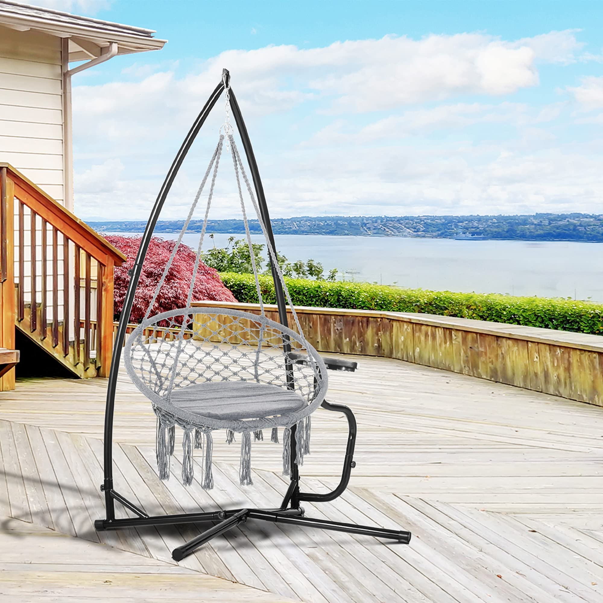 Outsunny Support Fauteuil Suspendu Pied Tablette réglable Charge 120 Kg