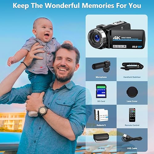 Miniatura 8 de Cámara de video 4K HD 80MP 30FPS Vlogging Cámara para YouTube IR Cámara de visión nocturna 18X Zoom digital 3.0 IPS Grabadora de video con tarjeta