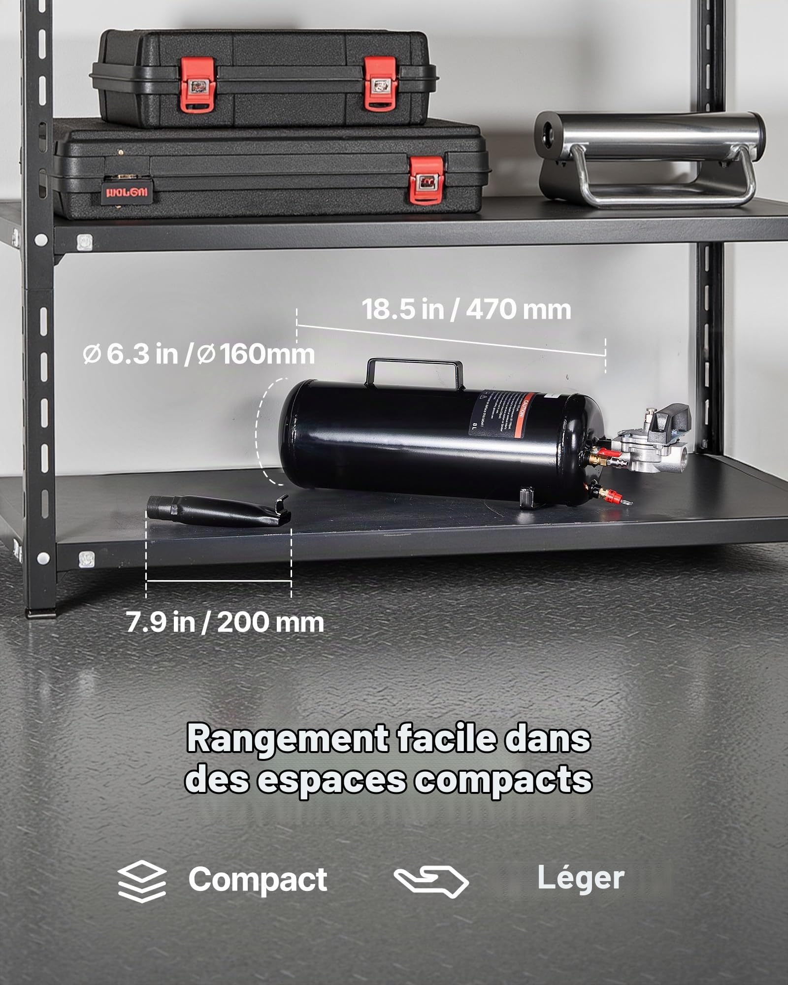 VEVOR Booster de Pneu 8 L, Canon à Air Portable, avec Pression de Service 0,6-0,8 MPa, Gonfleur Pneumatique de Pneu, pour Voiture, SUV Compact, Camionnette, Vélo Électrique, Camping-car, VTT, Noir
