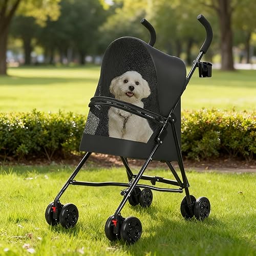 Miniatura 2 de Cochecito para mascotas para perros pequeños y gatos con ventilación de malla, diseño plegable ligero, portavasos