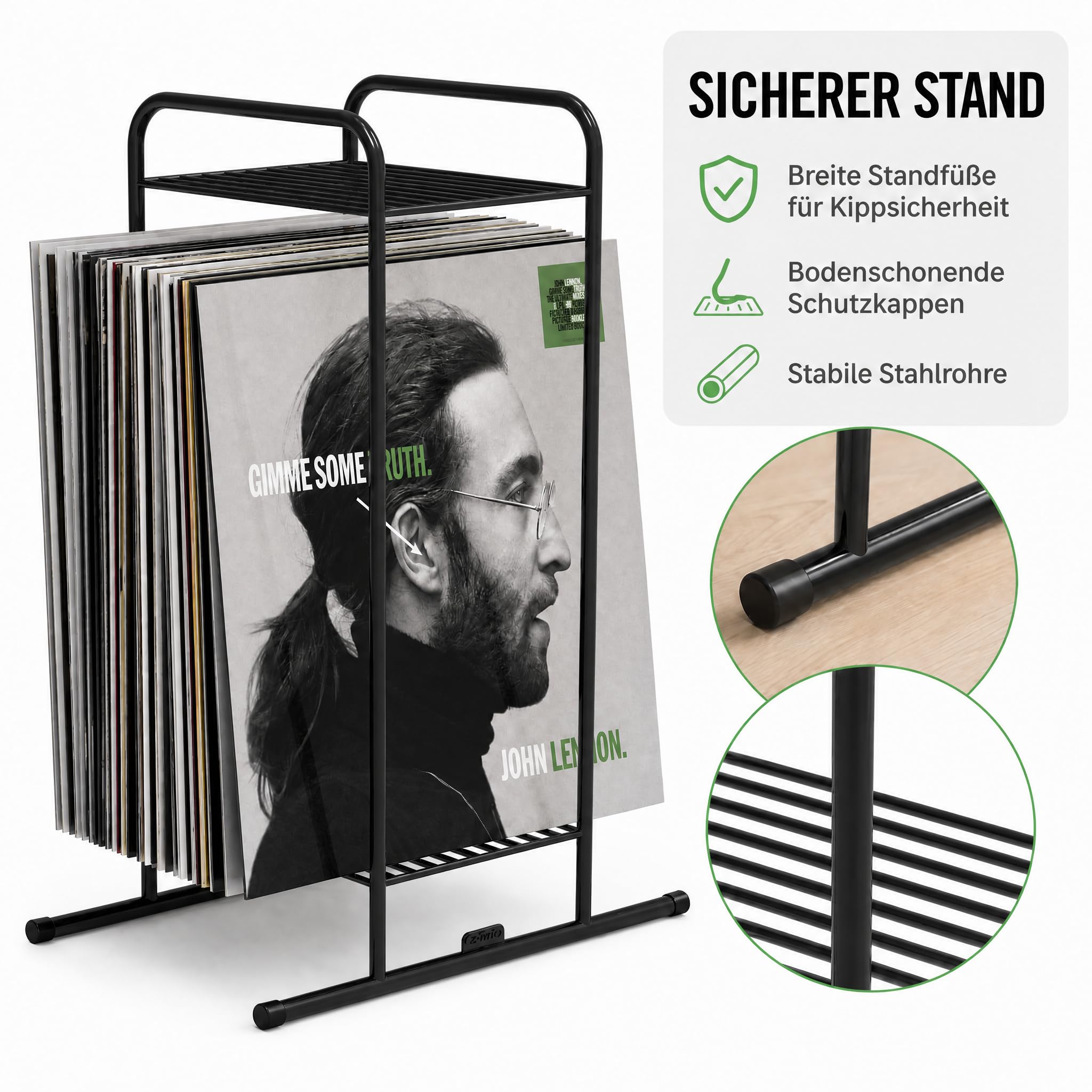 Zomo VS-Rack Vinya 50 Vinylständer – 300 x 190 x 455 mm - Schwarz - Plattenregal aus Stahl für bis zu 50 LPs – Kompaktes Schallplattenregal mit breiten Standfüßen – Modernes Vinyl Rack