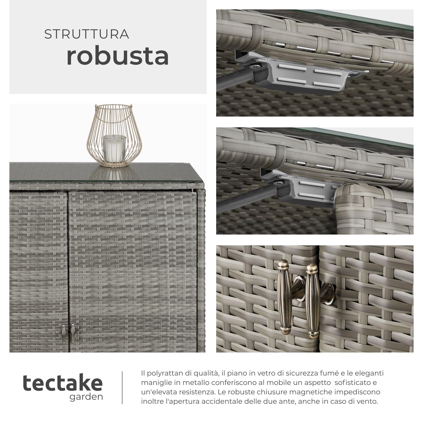 Tectake Armadio da Giardino in Rattan 84x40x103 cm 4 Scomparti Grigio