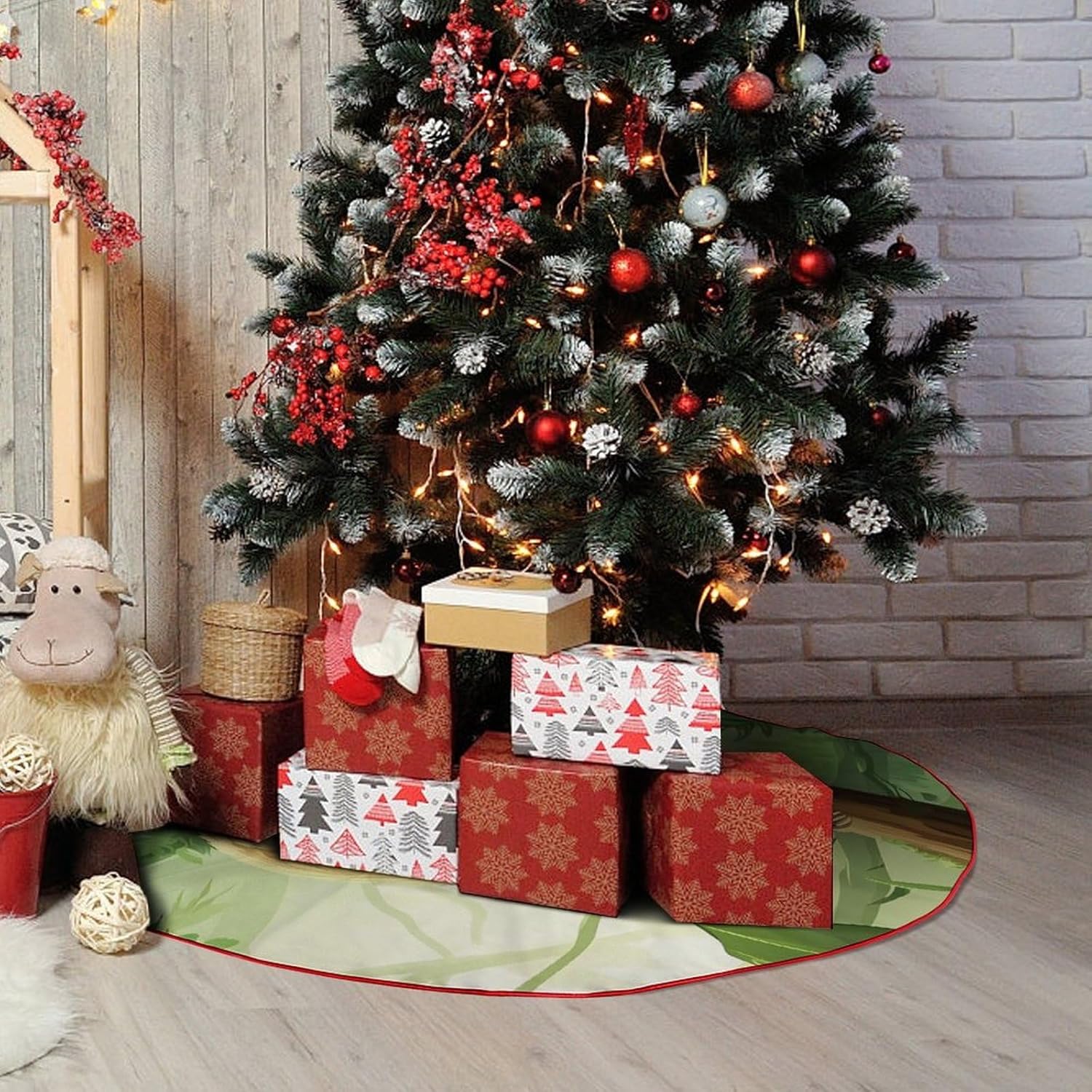 Animal Sloth Christmas Tree Skirt Ornaments Christmas Tree Mat for Home Party Holiday Decorations