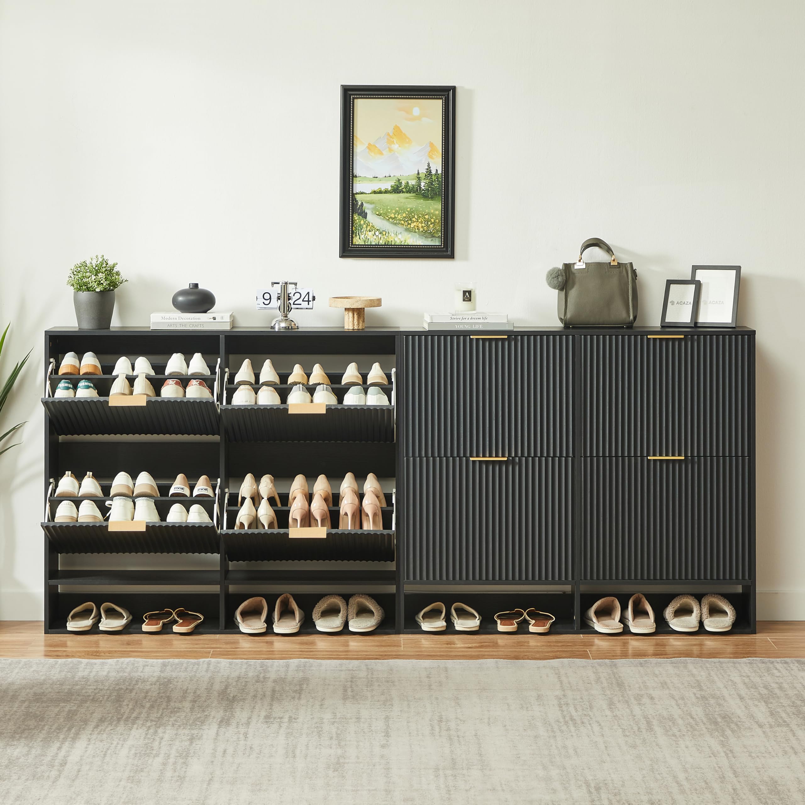 Mobile Scarpe Nero scanalato regolabile anticaduta 120x24x102cm