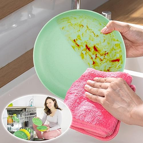 Miniatura 6 de Juego de vajilla de 42 piezas de platos y cuencos de cocina, juego de vajilla de paja de trigo para 6, platos de plástico ligero irrompible apto