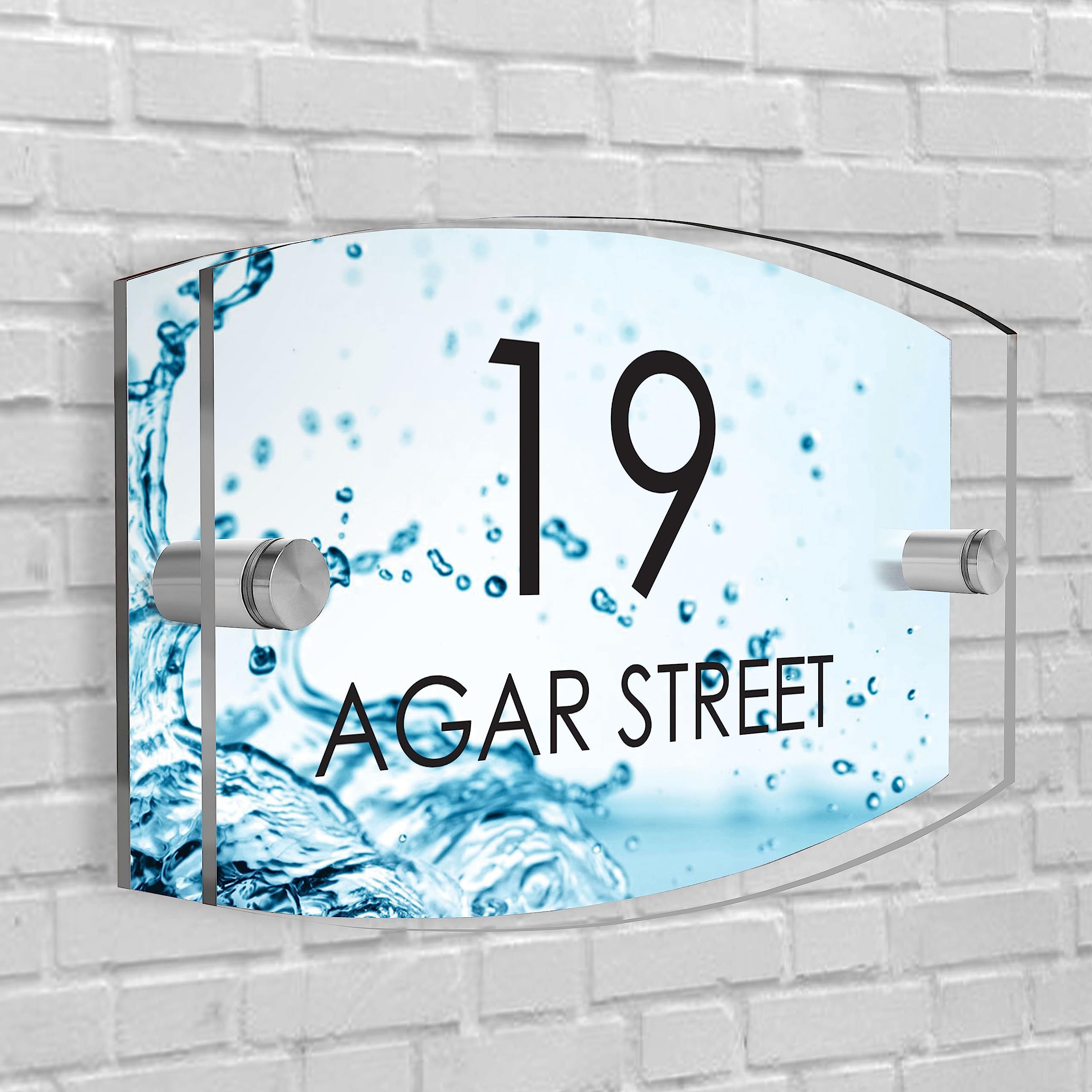 House Sign Plaque Personalised Door Number Street Glasss Effect Acrylic I House signs personalised door number plaque for wall outside I Arc-Rectangle Shape (Design 25)