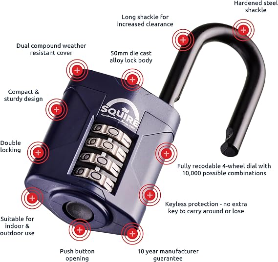 Squire CP50 1 1/2-Inch Long Shackle Comb Padlock