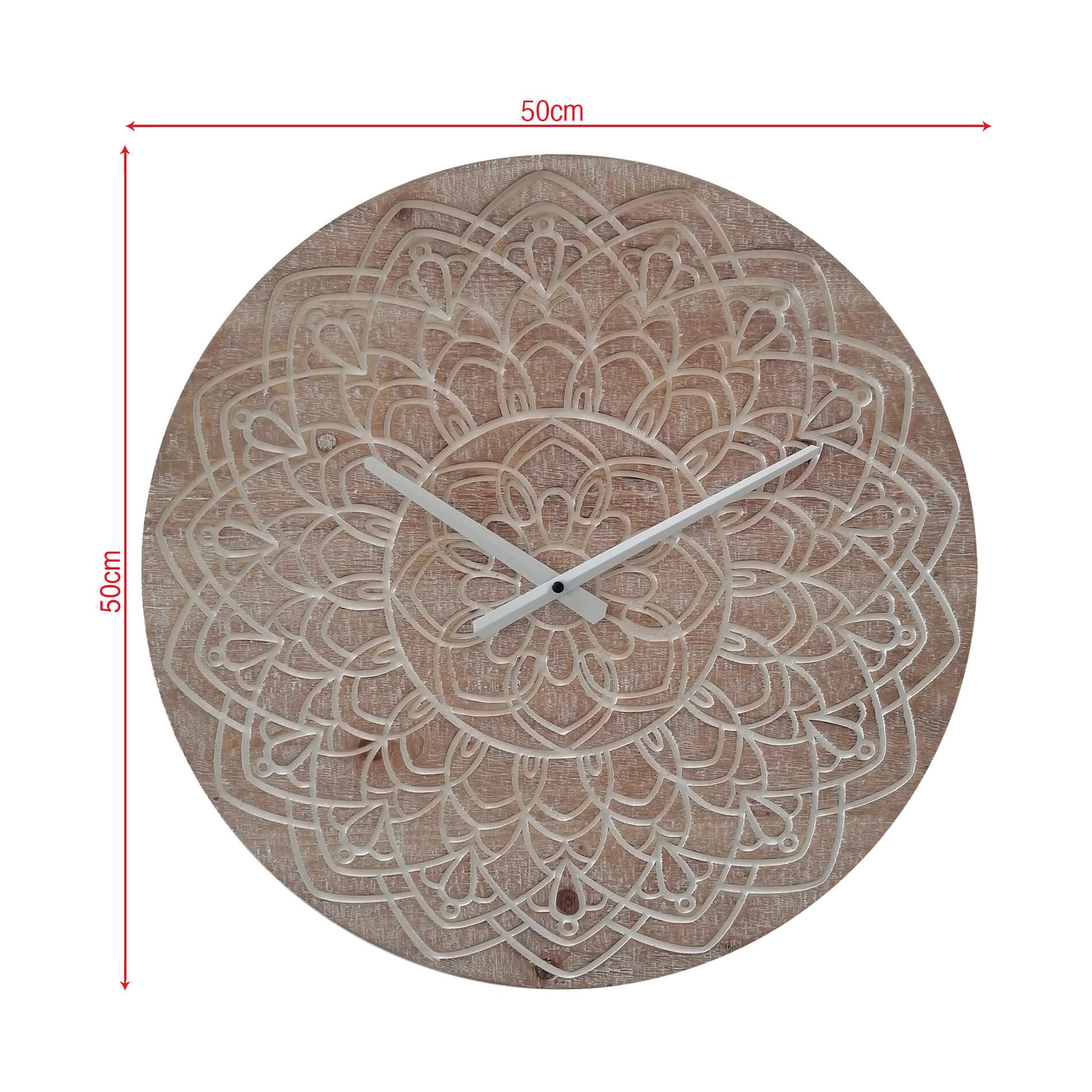 Rebecca Mobili Orologio da Appendere, Orologio da Parete Decorativo, Marrone Bianco, Mdf, con Quadrante Decorato, Stile Etnico - Dimensioni: Ø 50 cm x P 4,5 cm - Art. RE6894