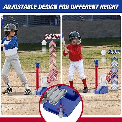 Miniatura 3 de Tball - Juego de pelota para niños pequeños de 3 a 5 años, juego de pelota con máquina de lanzar/camiseta de bateo ajustable/bate de béisbol