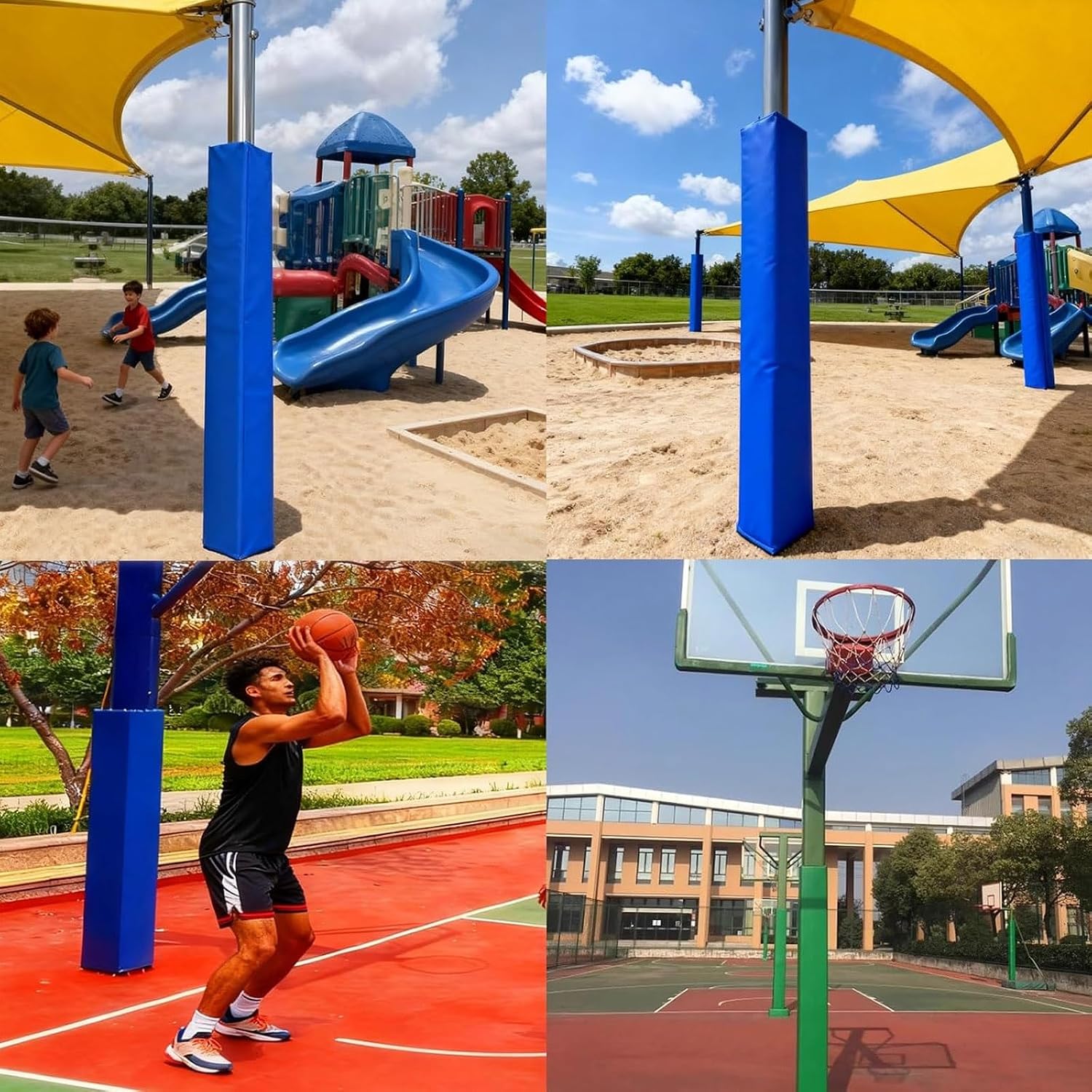 Basketball Pole Pad Square, 1.8m Tall Weatherproof Protective Padding, Safety Post Pads for Player Protection, Hook/Loop Closure, Garage Wrap Around Pole Cushion