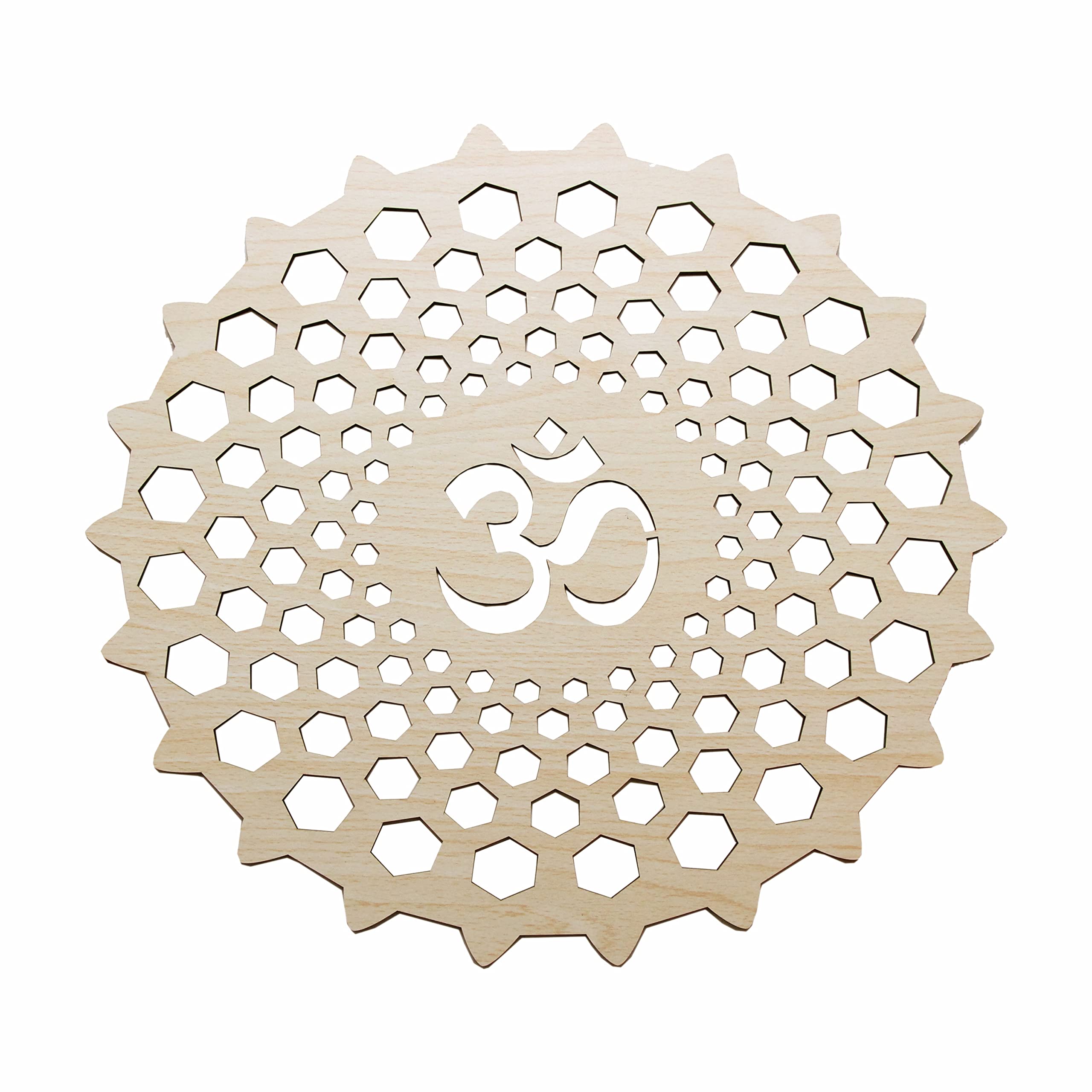 AK Craft Beautiful Wooden om Design for Hanging on Walls, Temple, Hotels, cafes, (Size: 30 cm x 30cm)(Color: Yellow Wooden Shade) (Medium)