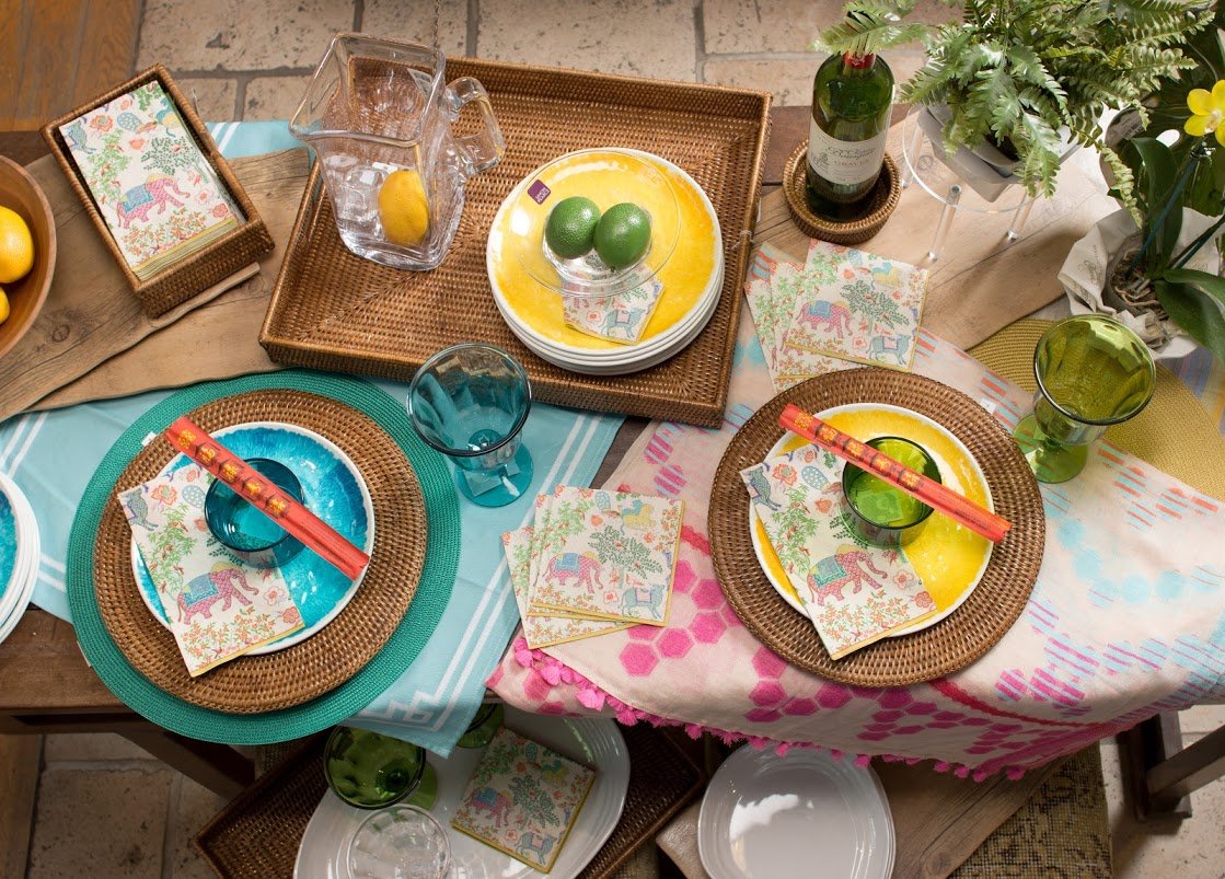 Entertaining with Caspari Le Jardin De Mysore Cocktail Napkins, Box of 40