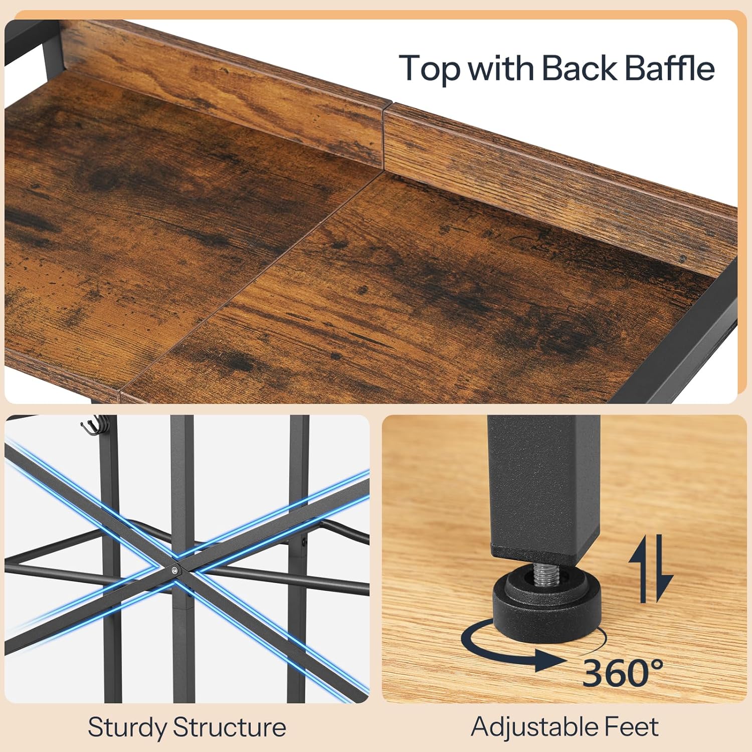 HOOBRO 5 Gallon Water Jug Holder 6 Bottles, Water Jug Rack, 3 Tier Water Bottle Holder with X-Shape Reinforcement, for Kitchen, Living Room, Office, Rustic Brown and Black BF03ST01 - Image 6