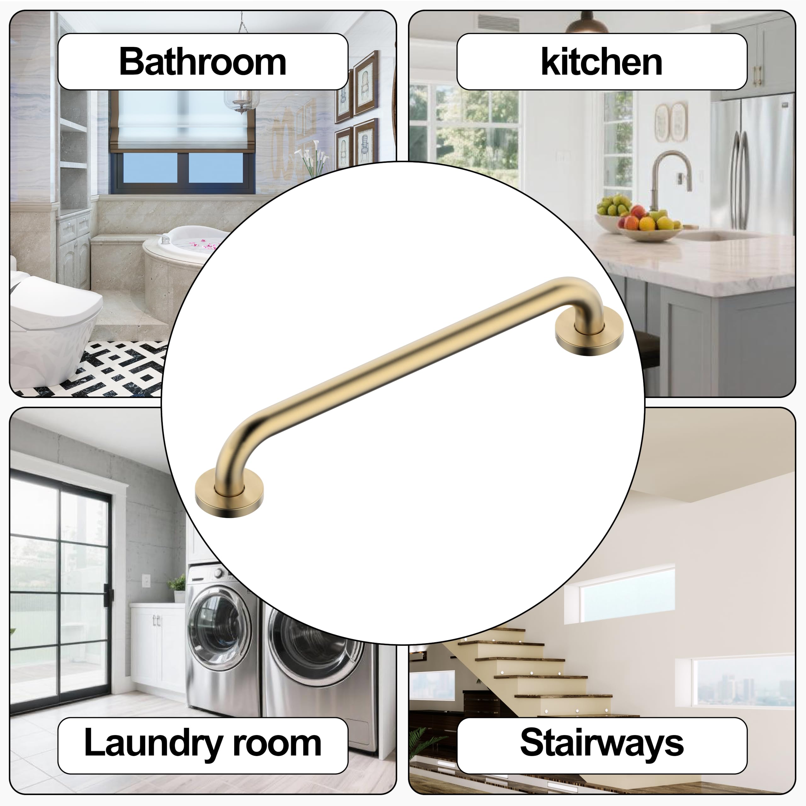 Barra di sostegno da 40,6 cm in acciaio inossidabile 304, antiscivolo, per bagno, bagno, doccia, WC, supporto per il bagno, per disabili, vasca da bagno, doccia, WC, GB-4023-BG, oro