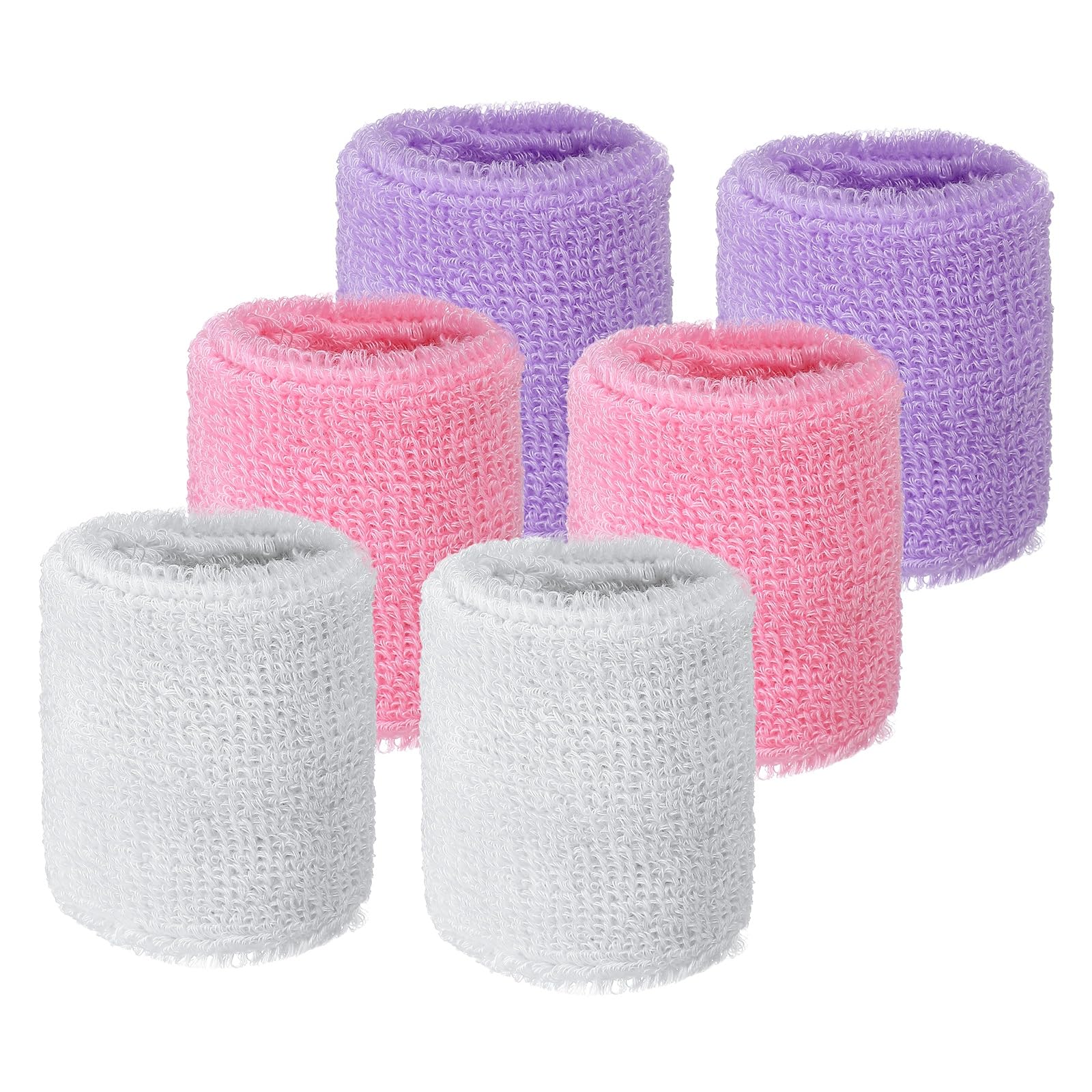 YELARXI Wrist Sweatbands Sports Absorbent Wristband Tennis Wrist Bands Sweat Band for Men and Women Elastic Breathable Wristbands, 6 Pack & 2.56" & White/Light Purple/Pink