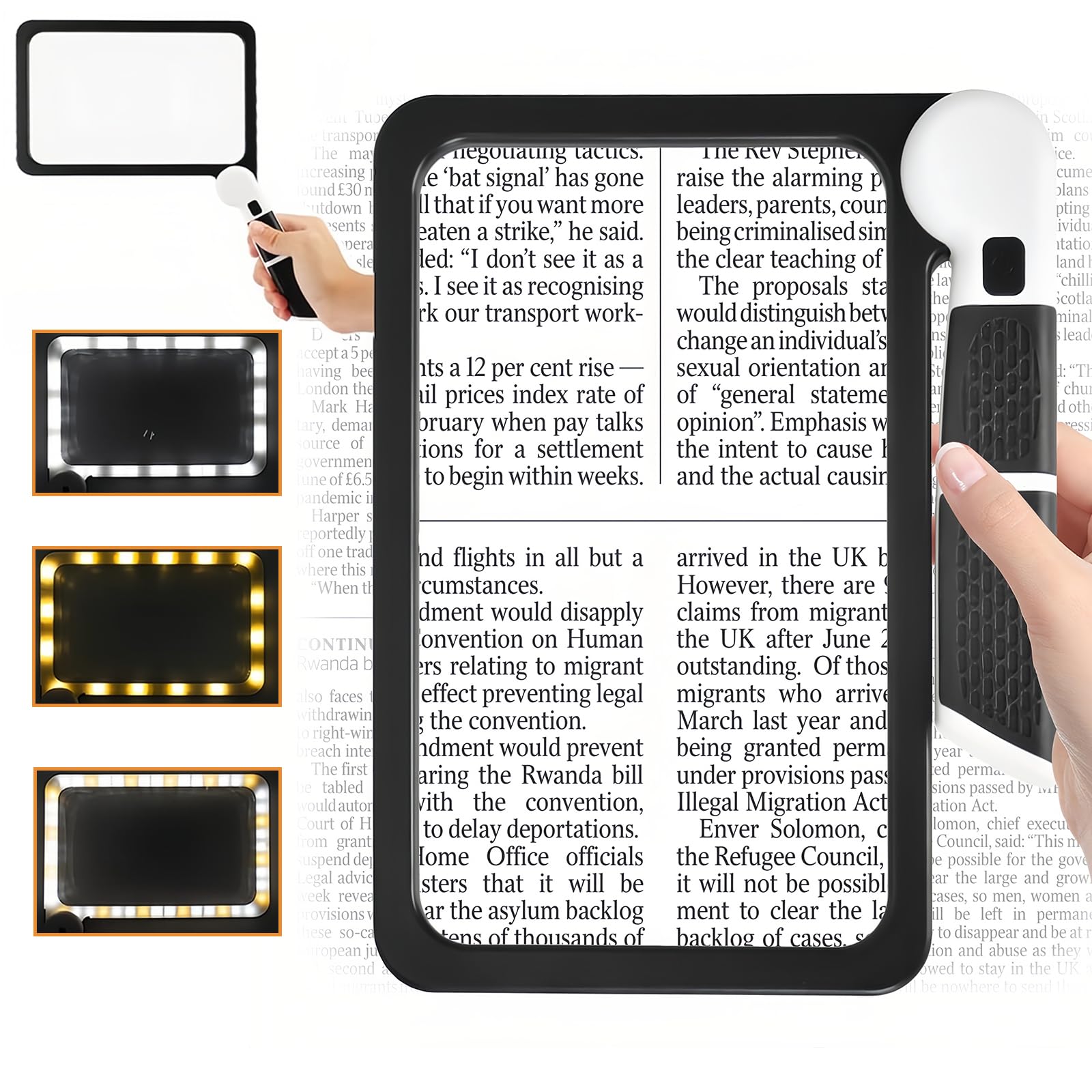 Magnifying Glass with Light for Reading, 3X Reading Magnifier with 48 LEDs 3 Lighting Modes, Folding Handheld Large Screen for Seniors