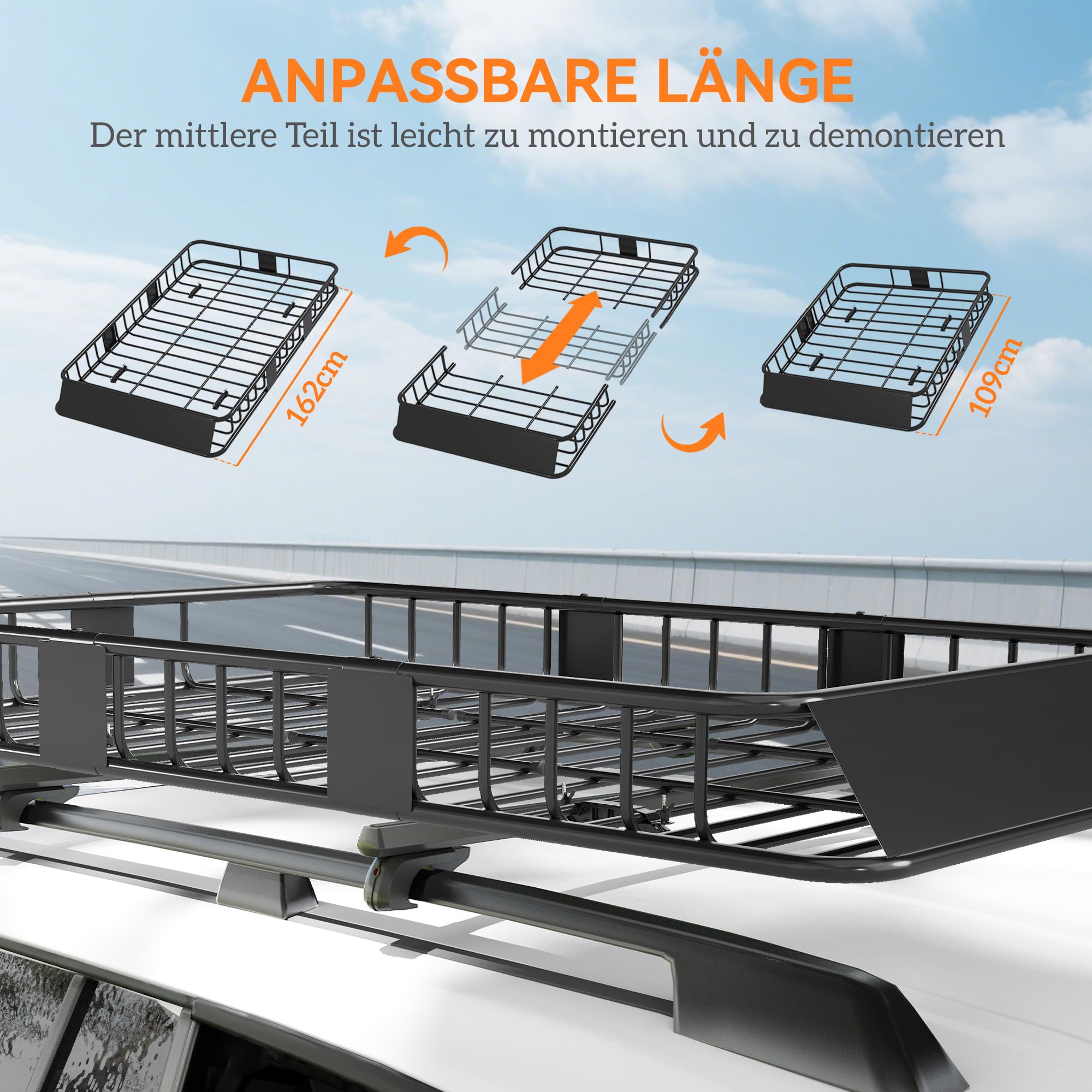 HOMCOM Dachgepäckträger Auto Dachkorb aus Metall 162x99x16cm Universal Gepäckträger Dachträger Tragfähigkeit von 100 kg Gepäckkorb für Camping, Grillen, Autoreisen Schwarz