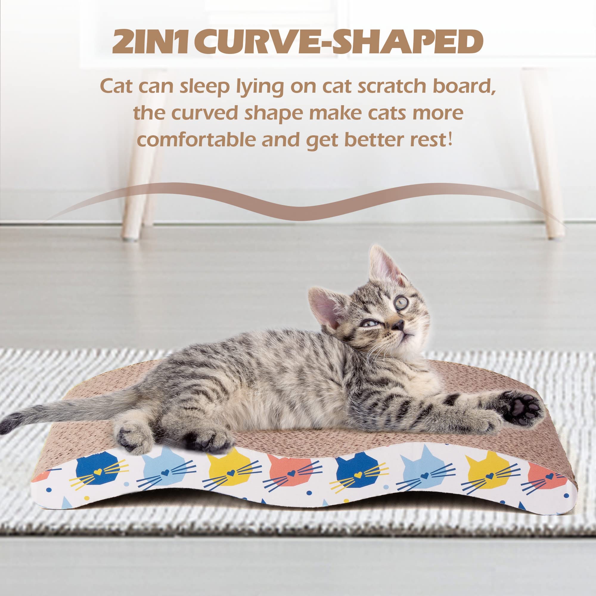 Pet Rascador para Gatos de cartón, Almohadilla para rascar Gatos, rascador Corrugado, para Gatos, salón o sofá Cama (Forma Ondulada, Almohadilla para rascar Gatos) con Hierba gatera