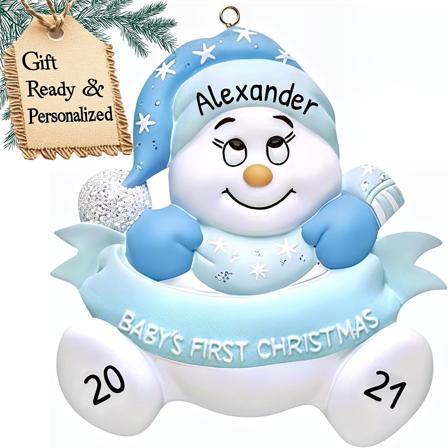 Personalized Babys First Christmas Ornament 2026 Boy | Blue Snowbaby Baby's First Christmas Ornament 2026 Baby Ornaments for Xmas Tree Snowman My 1st Xmas Baby Boy Ornaments for New Parents Couples