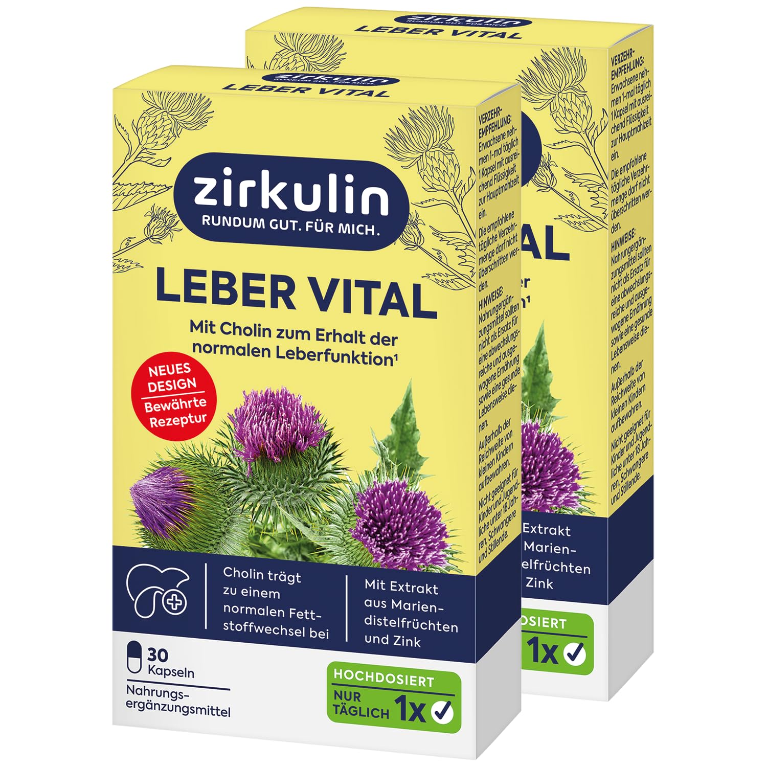 Zirkulin Leber Vital 60 Kapseln - Mit Cholin, Mariendistelfruchtextrakt & Zink