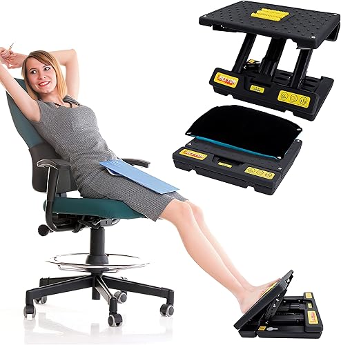 Reposapiés para debajo del escritorio, reposapiés ajustable en altura con rodillo de masaje y cojín grueso, reposapiés ergonómico plegable para