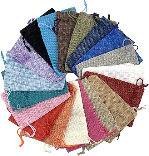 Palmhomee Paquete de 20 bolsas de regalo de arpillera con cordón, bolsas de joyería de lino, bolsas de yute de arpillera para joyas de cumpleaños y