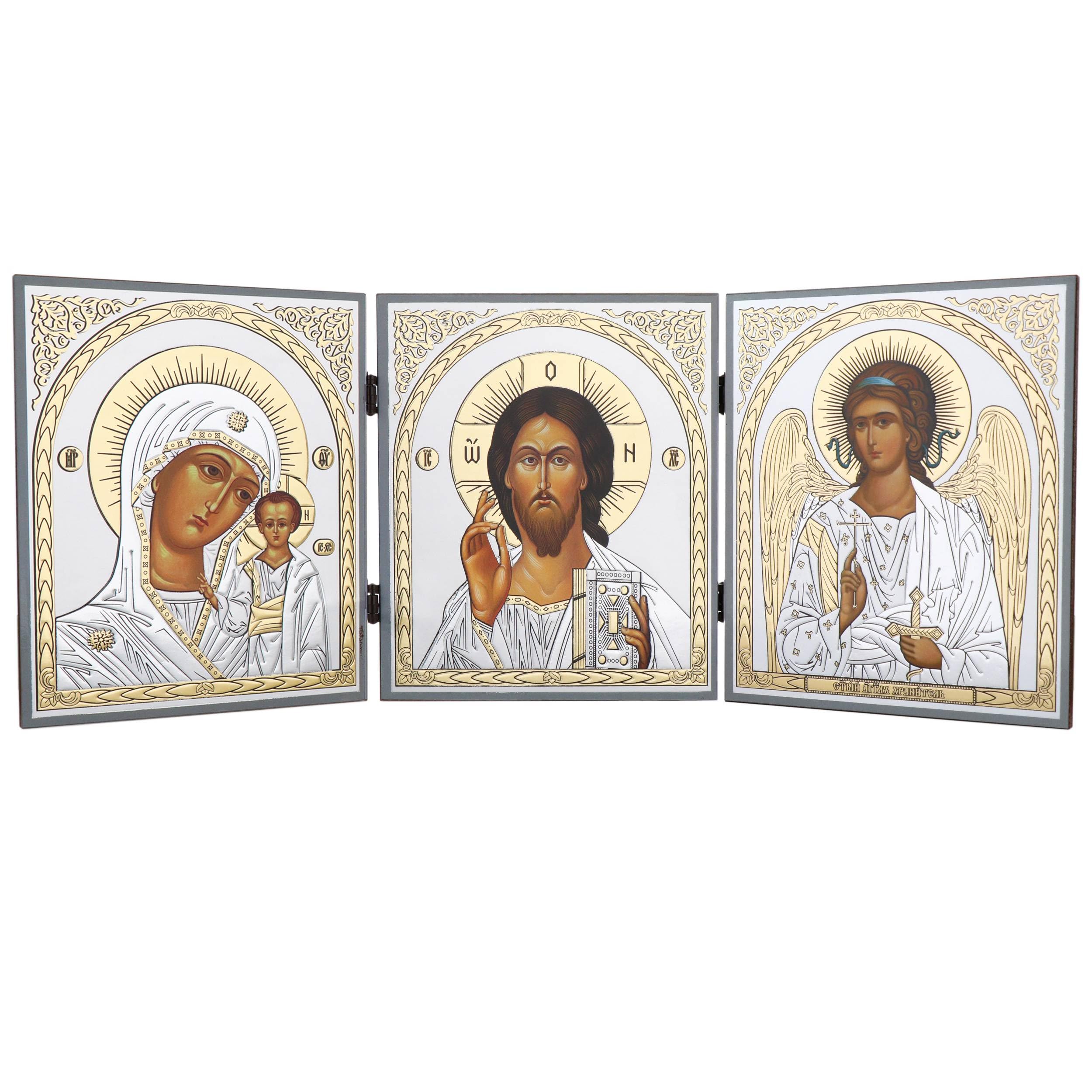 Nklaus Kazan Gm, Jesus & Guardian Angel - Gm Of Kazan & Jesus Christ & Guardian Angel - Icon Triptych - 18 X 46 Cm - Christian 15911