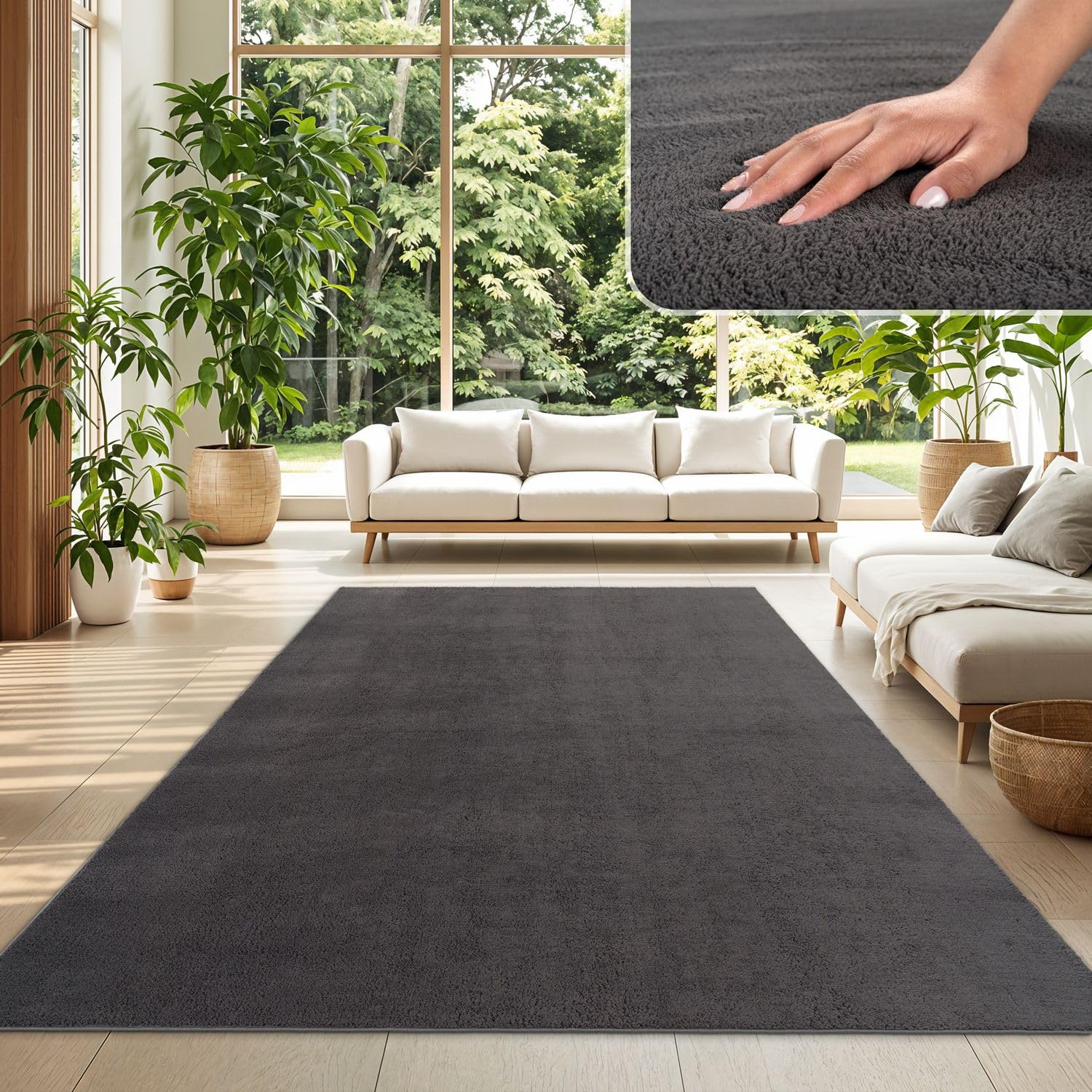 TT Home Large Rug Short Pile Monochrome Modern Design Washable, colour: Anthracite, Size:120x170 cm