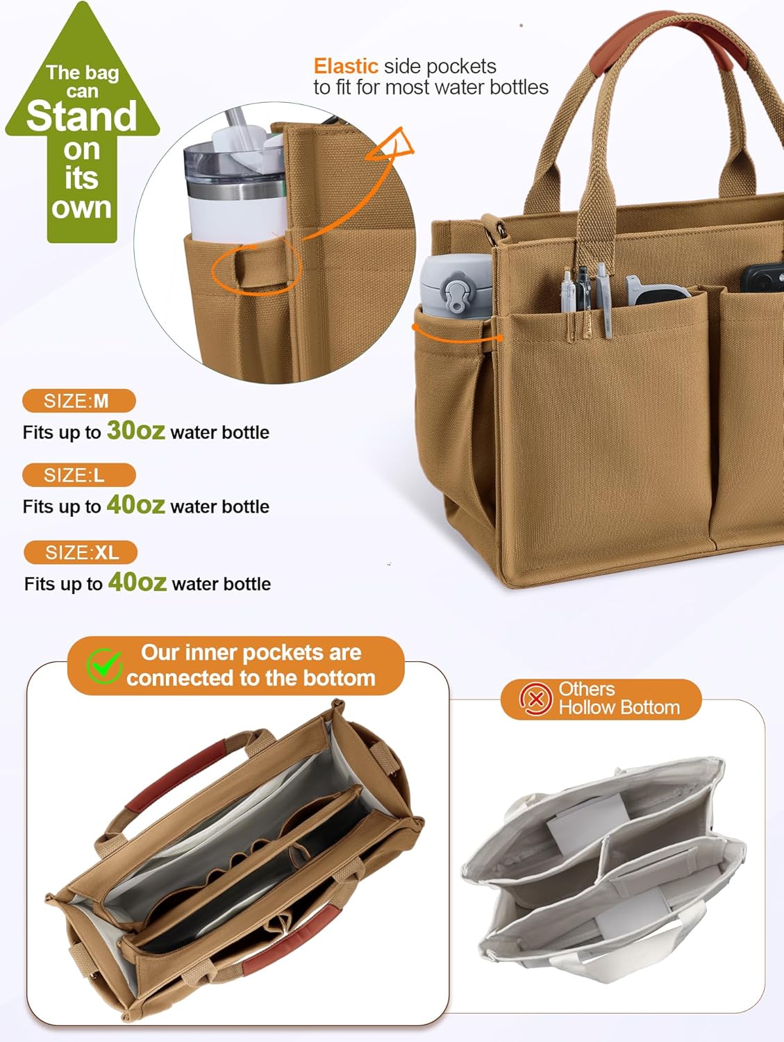 FIORETTO Womens Canvas Tote Bag Purse with Individual Compartment, Zipper Top, Reinforced Bottom & Luggage Sleeve - Image 8