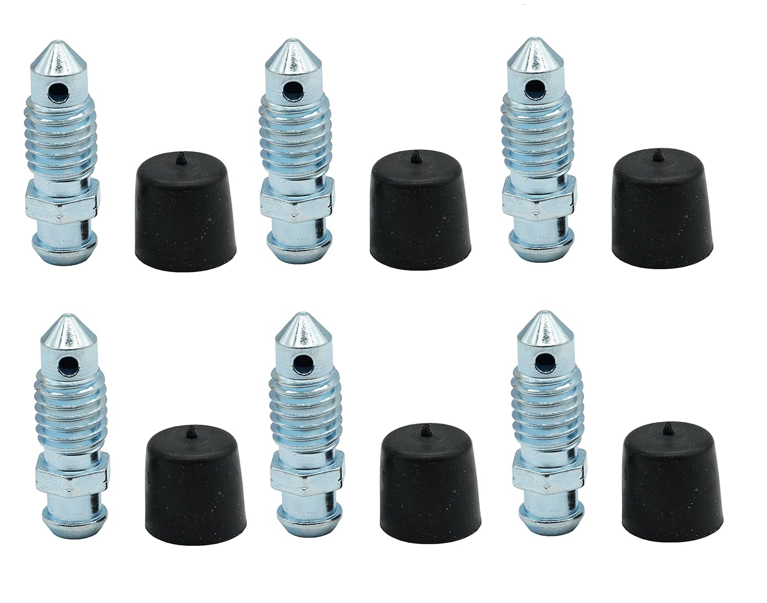 6 PCS Brake Bleeder Screws, Bleeder Valve, Caliper Bleeder Screw with Rubber Cap M8x1.25-25.2mm, H9405-6, 105182, 639520