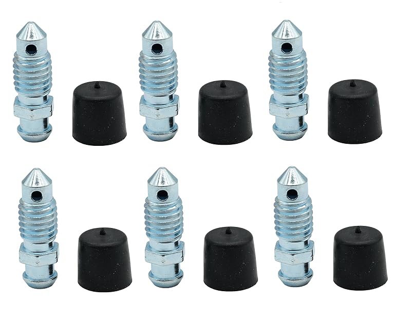 Parafusos sangradores de freio abczok M8 x 1,25 x 25,2 mm com tampas de borracha – Kit com 6 unidades