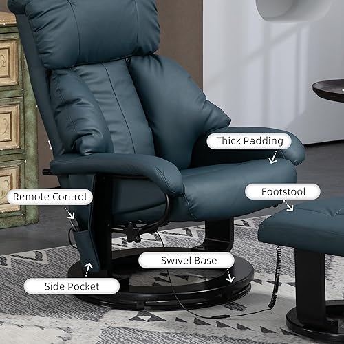 Miniatura 6 de HOMCOM Silla reclinable de masaje con otomana, reclinable giratorio de 360 y reposapiés, vibración de 10 puntos, silla reclinable de piel sintética
