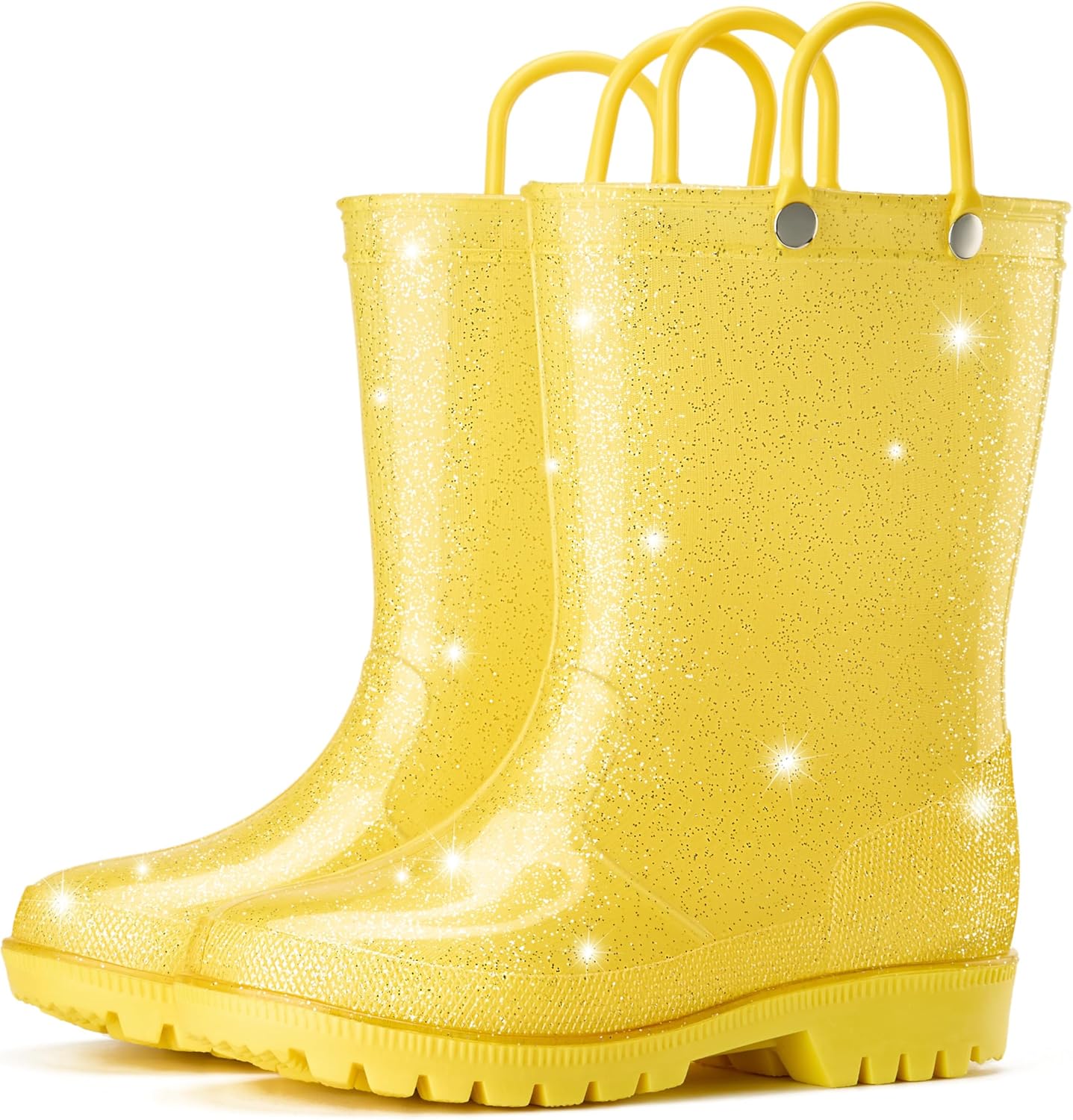HISEA Kids Rain Boots for Toddlers Boys Girls, Waterproof Rubber Rain Shoes with Easy-On Handles, Seamless PVC Rainboots Anti-Slip Outdoor Mud Boots, Solid Colors & Sparkly Glitter Gradient Styles (Toddler/Little Kid/Big Kid)