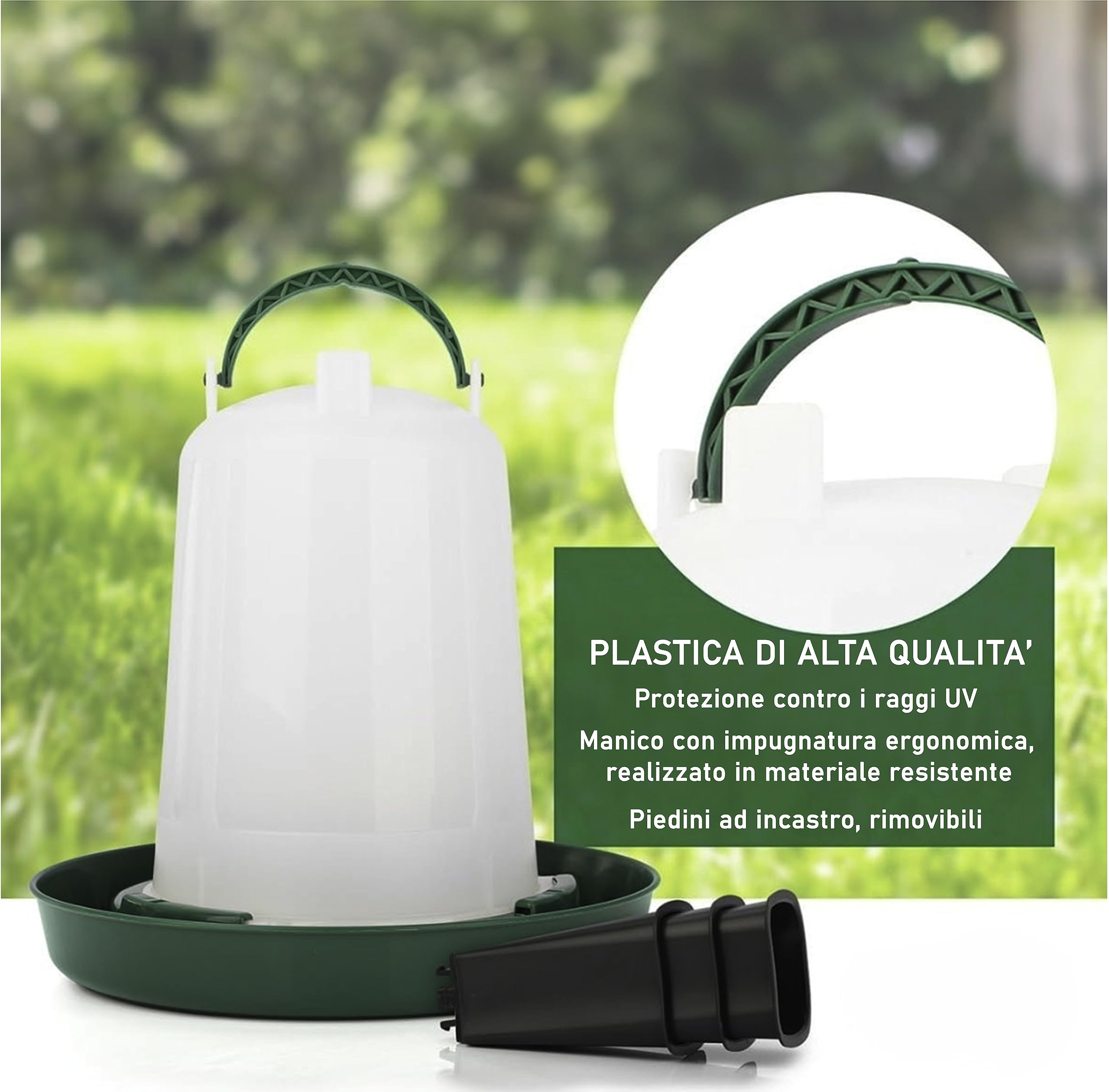 Mangiatoia per Galline 2 Kg e Abbeveratoio per Galline 3L - in Plastica Trasparente Resistente – Piedini rimovibili