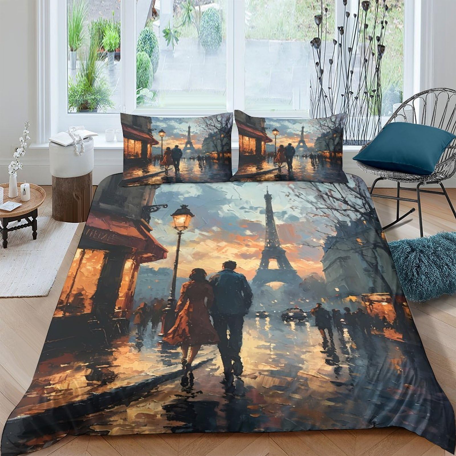 Ctjqhvkz Style-5 3D Printed Paris Evening Fitted Sheet Microfiber Soft Romantic Street Mattress Cover For Bedroom Guest Room Decor Single（135X200cm）