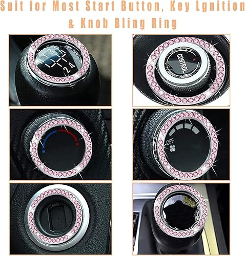 Miniatura 6 de Kewucn 2 calcomanías para anillo de arranque del motor de diamantes de imitación de cristal para automóvil, cubierta de anillo de encendido para