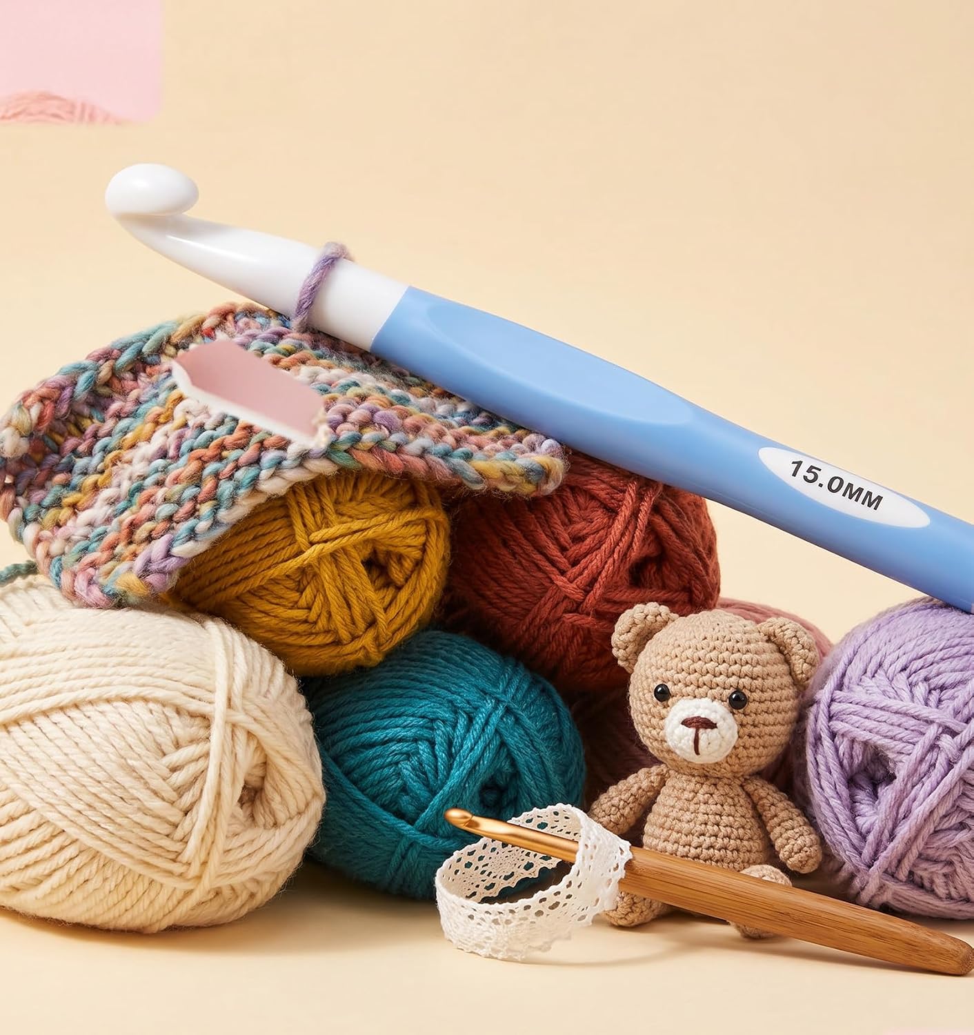 Crochet Hook P, Large Size 15mm Crochet Hook with Ergonomic Handle, Suitable for Chunky Yarn, DIY Projects & Wool Products (Blue)