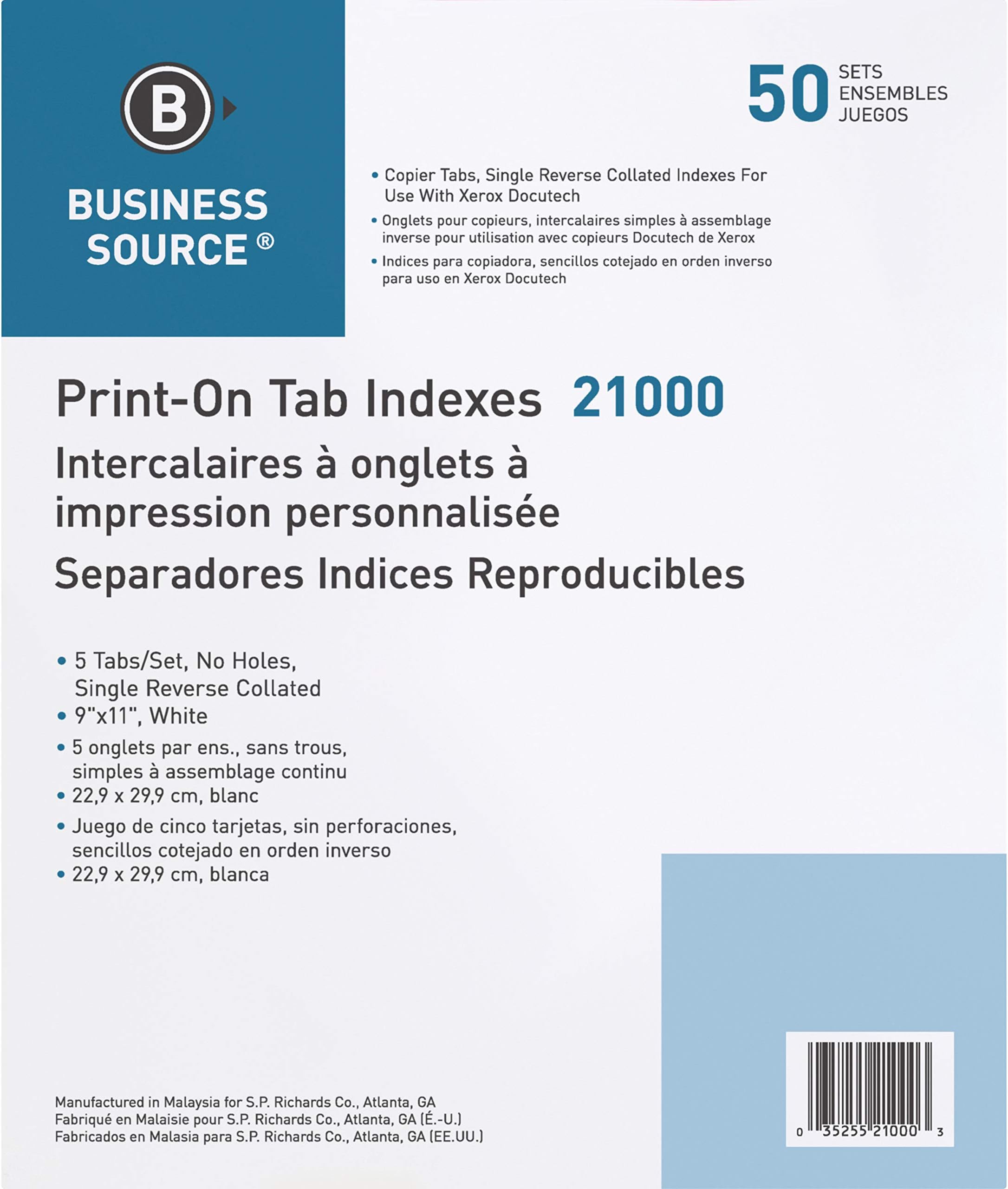 Business SourceTab Printer Economy Index Dividers, White