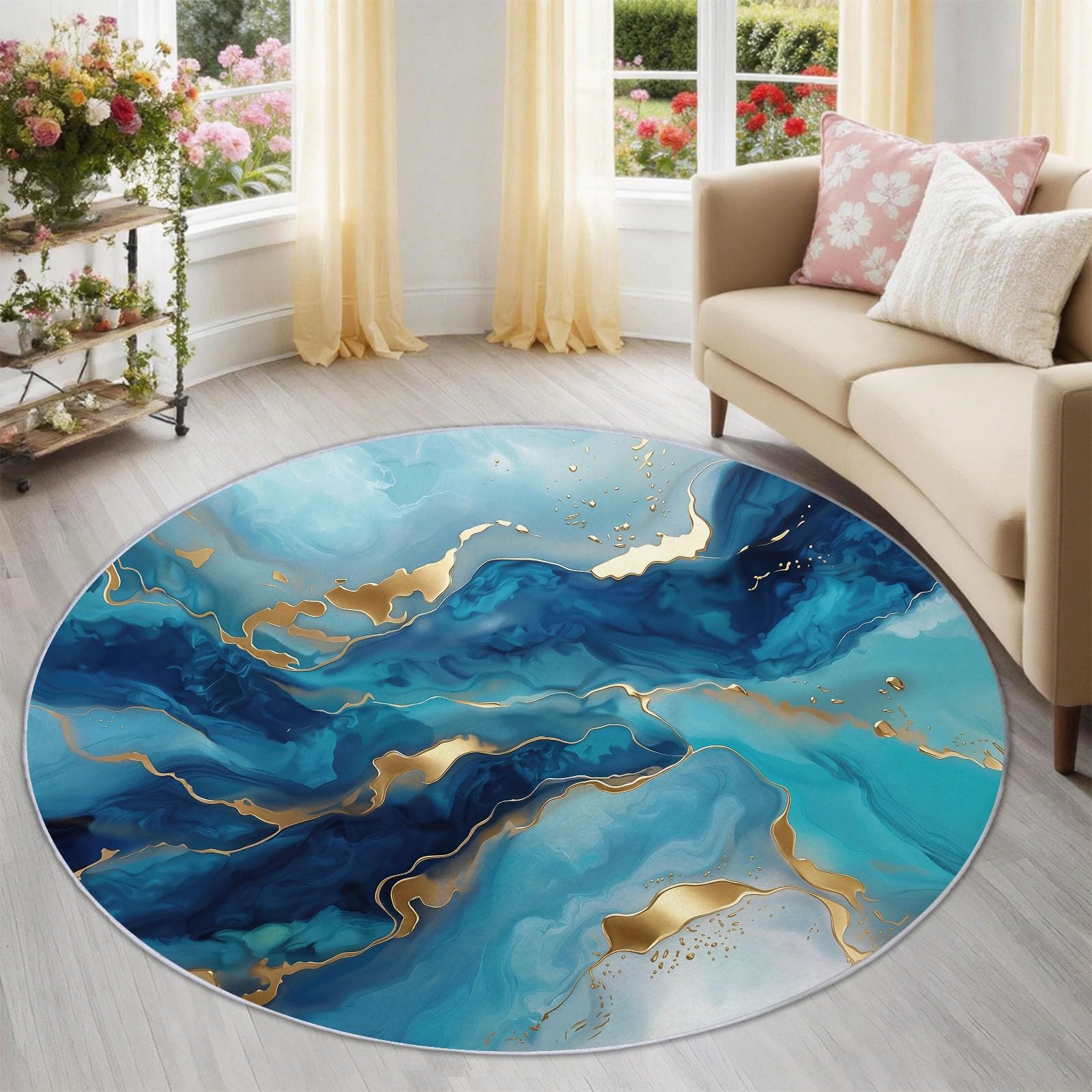 Tapis rond turquoise 150 cm pour illuminer l'ambiance de votre salle de séjour