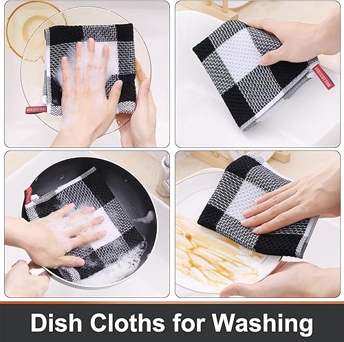 Miniatura 4 de Trapos de cocina a cuadros 100% algodón, 12 x 12 pulgadas, súper suaves y absorbentes, de secado rápido, trapos de cocina para cocina, paquete de