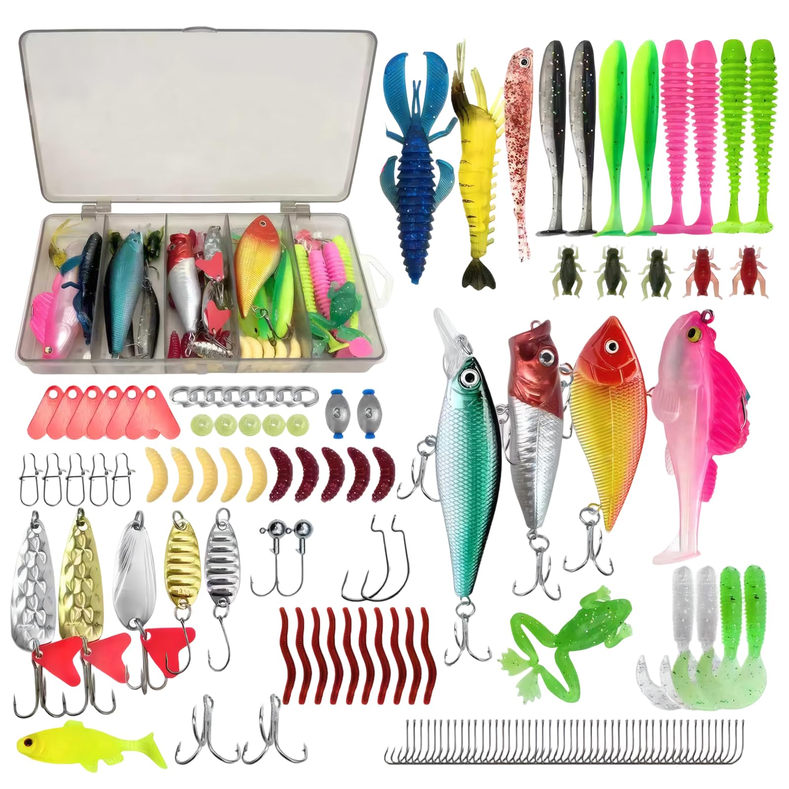 133 Piece Fishing Lures and Fishing Accessories, Pike Fishing Lures with Fishing Tackle Box, Fishing Lure Kit for Bass Trout Carp Sea Fishing Gear Gifts for Men