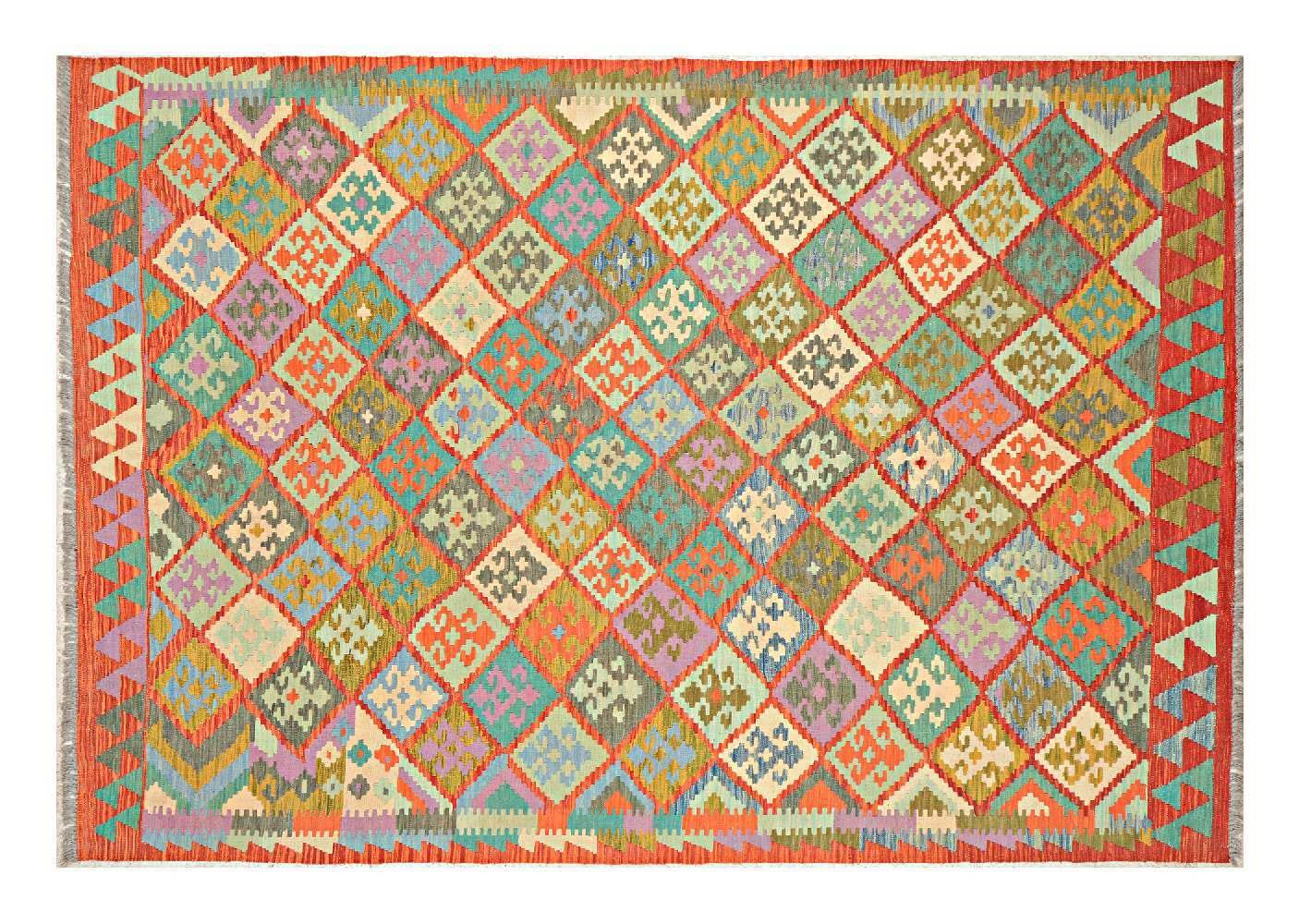 Tapis afghan Maimana fait main 200x300 cm en tissage géométrique d'exception