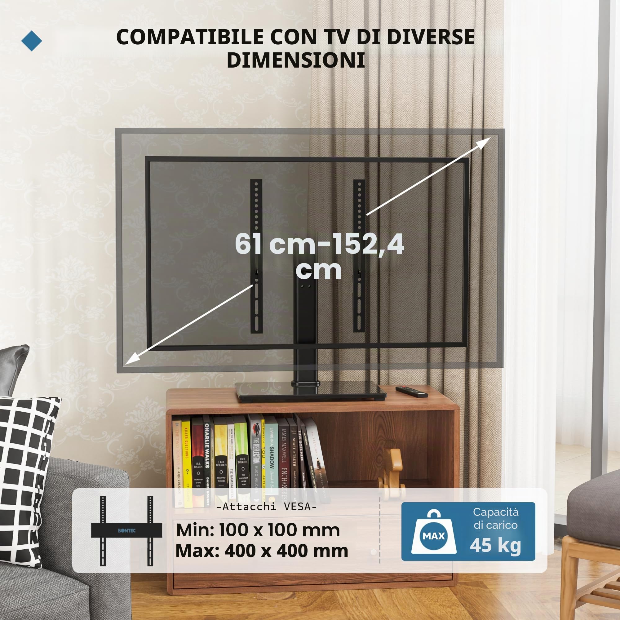 BONTEC Supporto da Tavolo per TV 24-60 Pollici Altezza Regolabile Girevole VESA 400x400 mm 45 kg